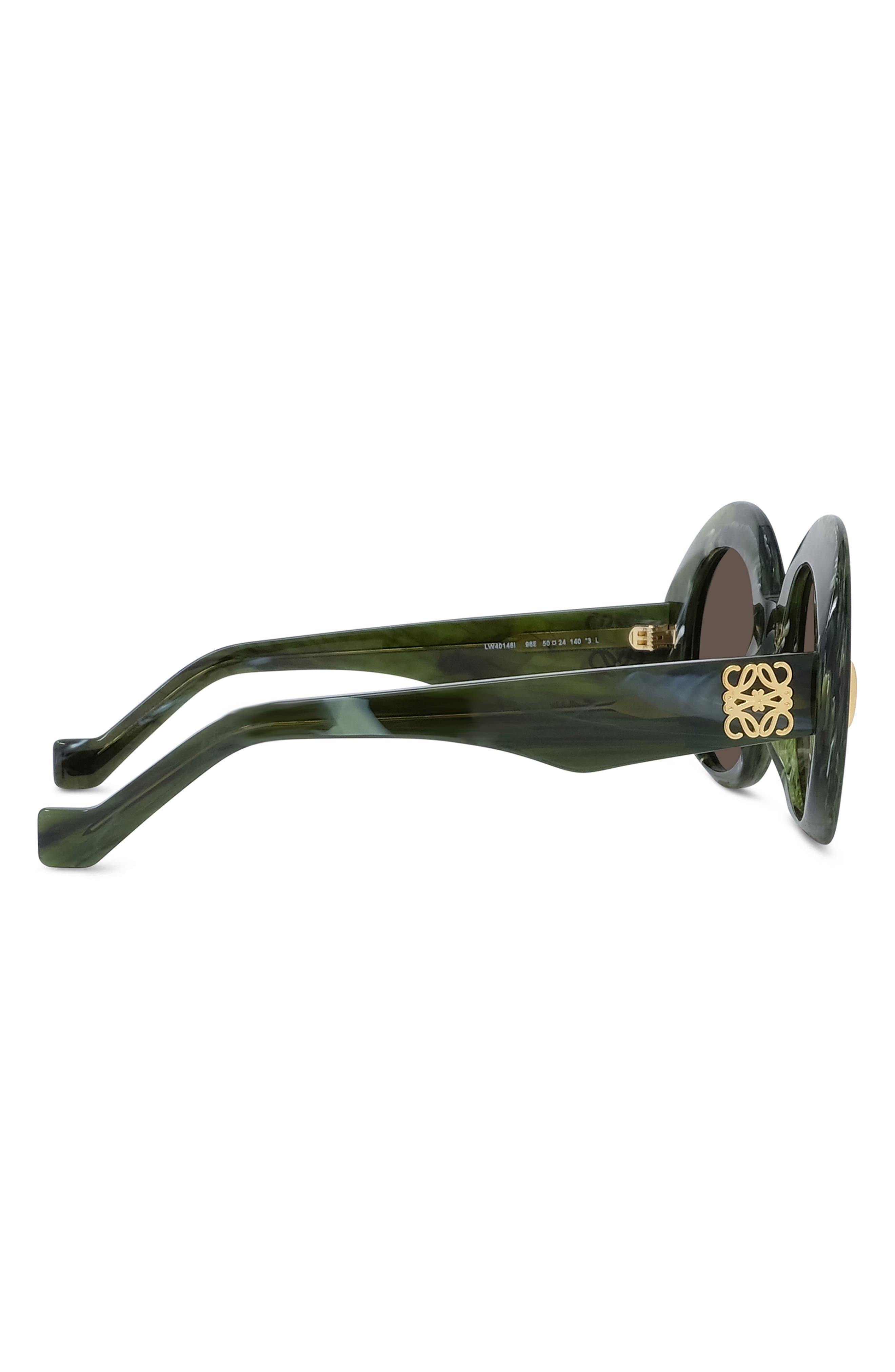 Loewe Anagram 50mm Oval Sunglasses in Shiny Dark Green /Brown at Nordstrom - 5