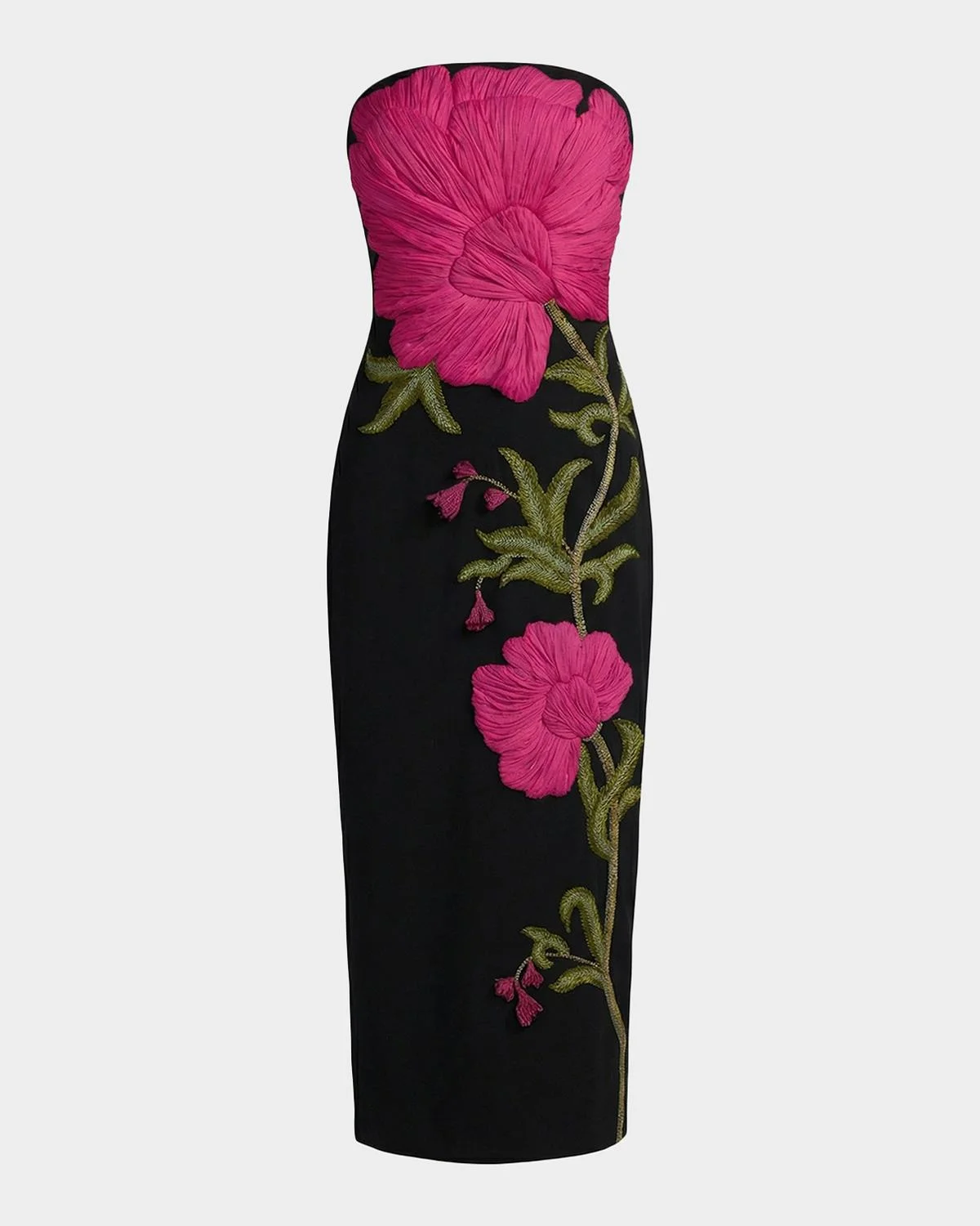 Strapless Floral-Embroidered Crepe Midi Dress - 1