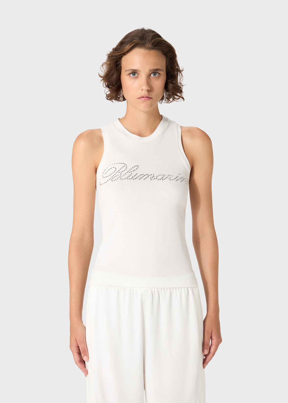 JERSEY TANK TOP WITH BLUMARINE RHINESTONE EMBROIDERY - 3