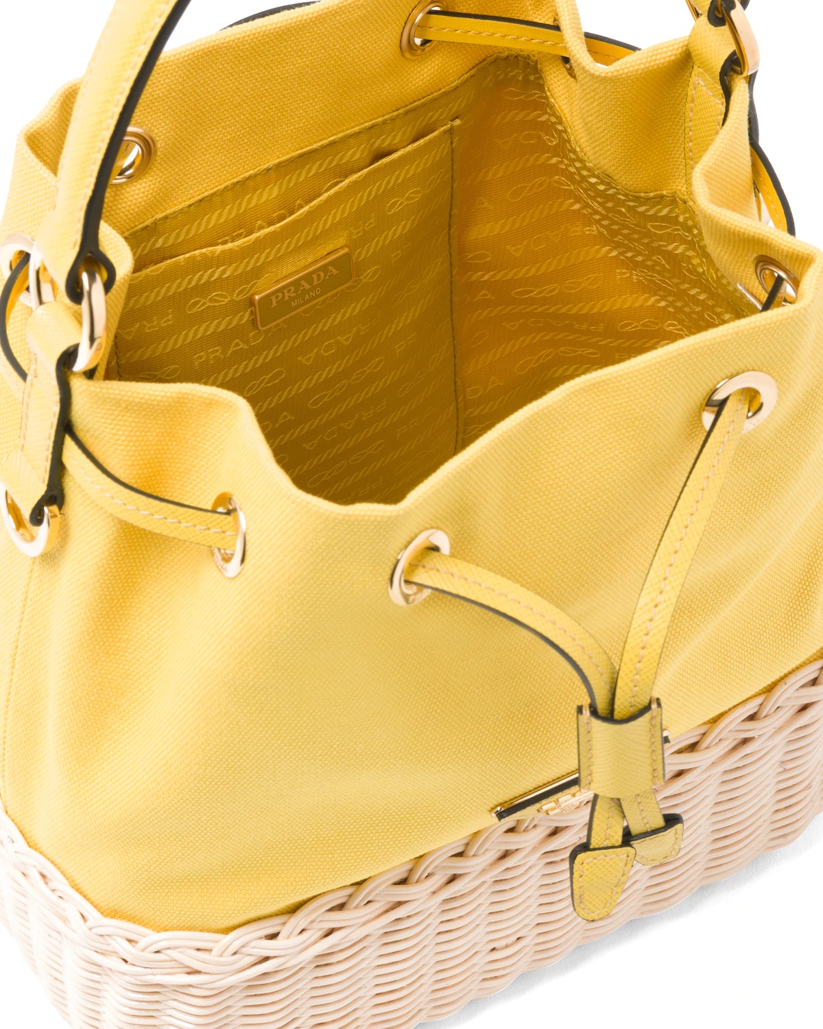 Wicker and Canvas Bucket Bag - 5