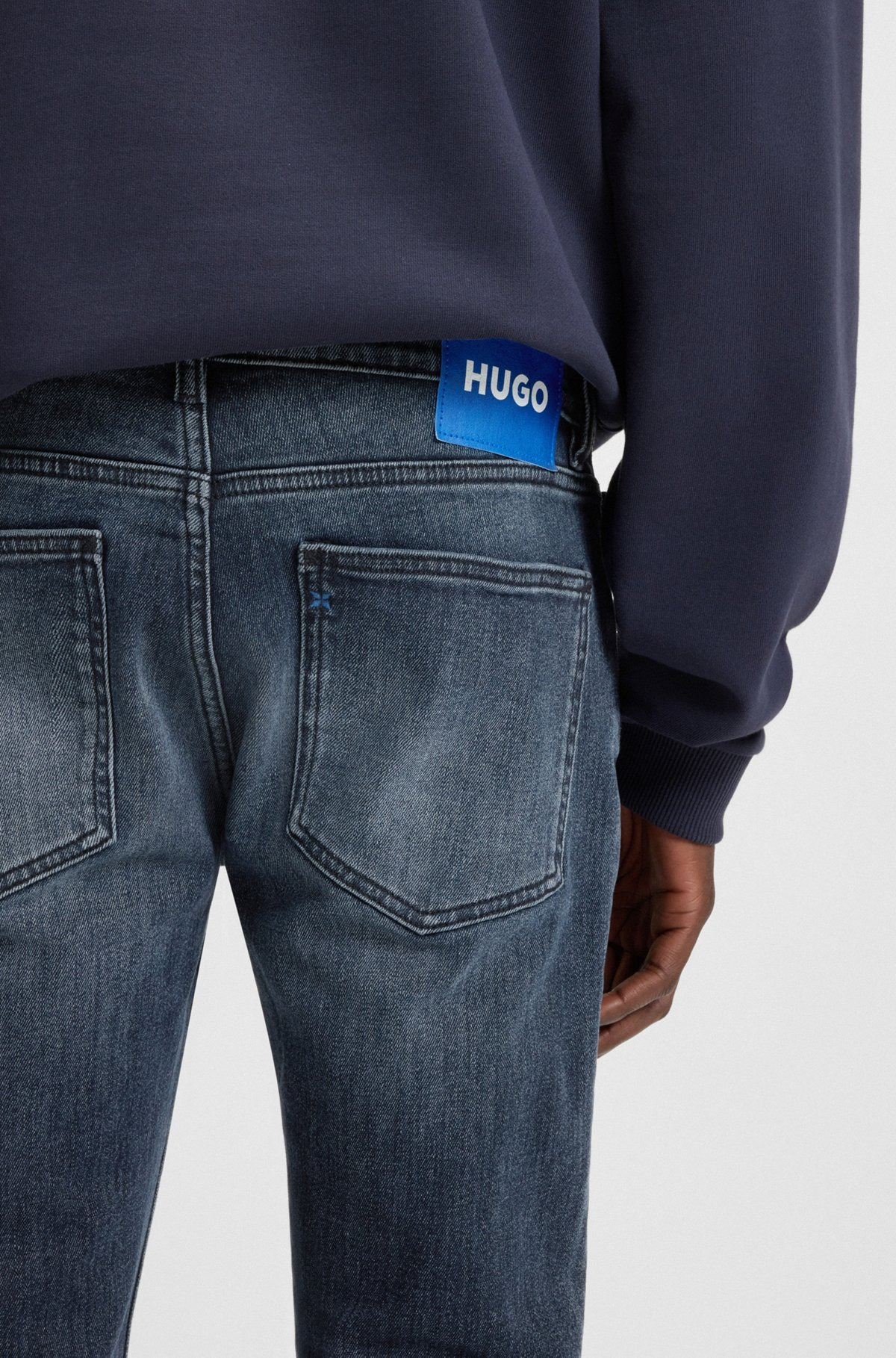 EXTRA-SLIM-FIT JEANS IN MID-BLUE STRETCH DENIM - 5