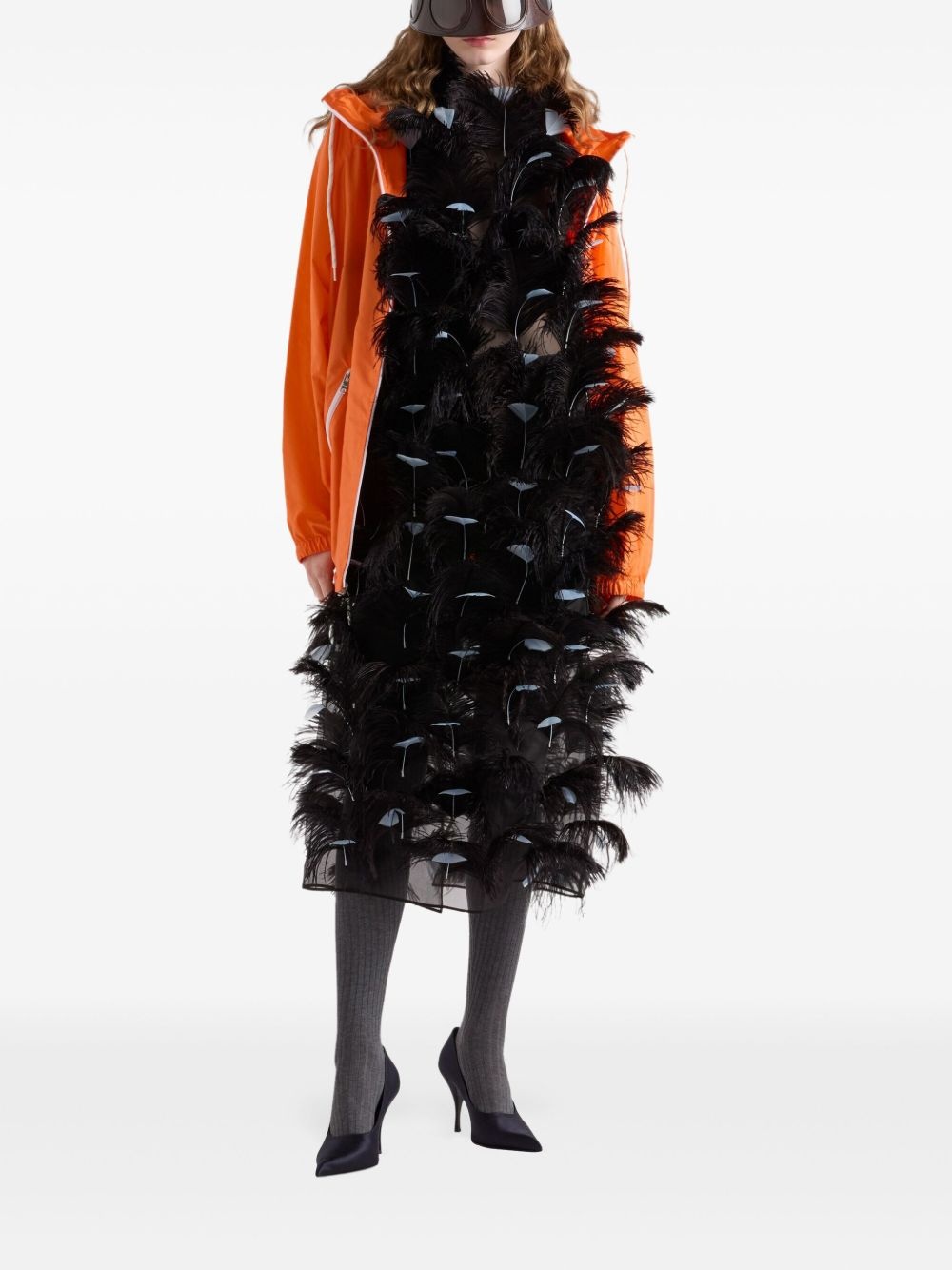 Feather-embellished silk organza dress - 2