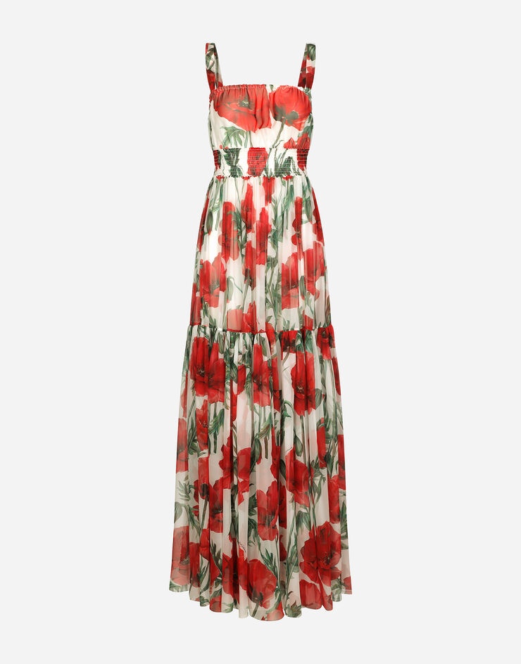 Long poppy-print chiffon dress - 1