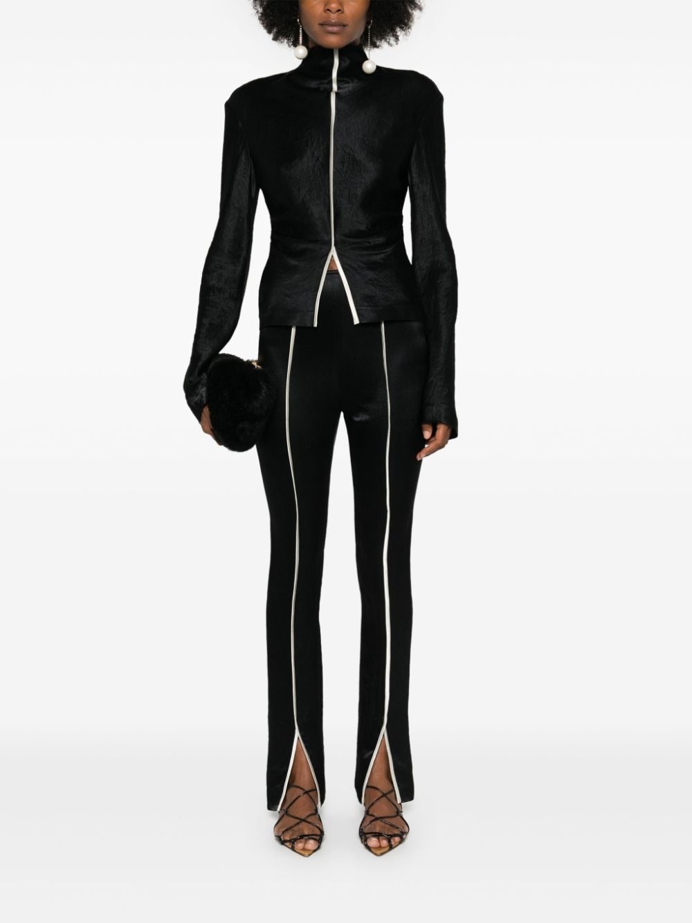 contrasting-trim slim trousers - 2