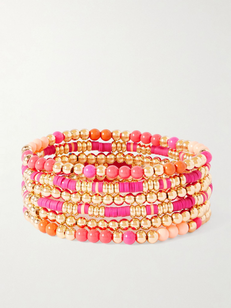 The Love Bunch set of six gold-tone, enamel and heishi bracelets Pink 1