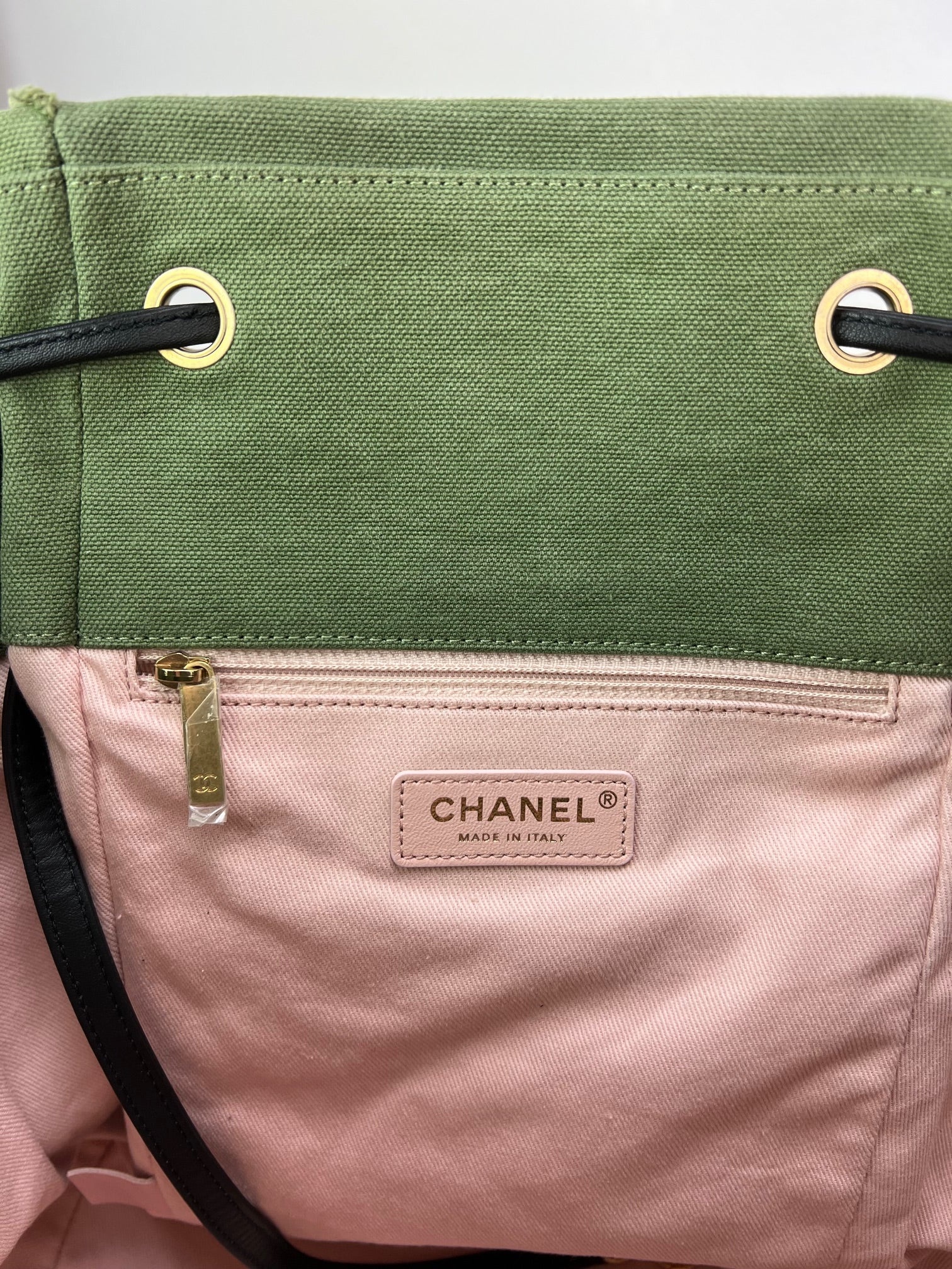 CHANEL Backpack Canvas Chevron Cuba Patchwork Khaki Green Backpack Preowned - 8