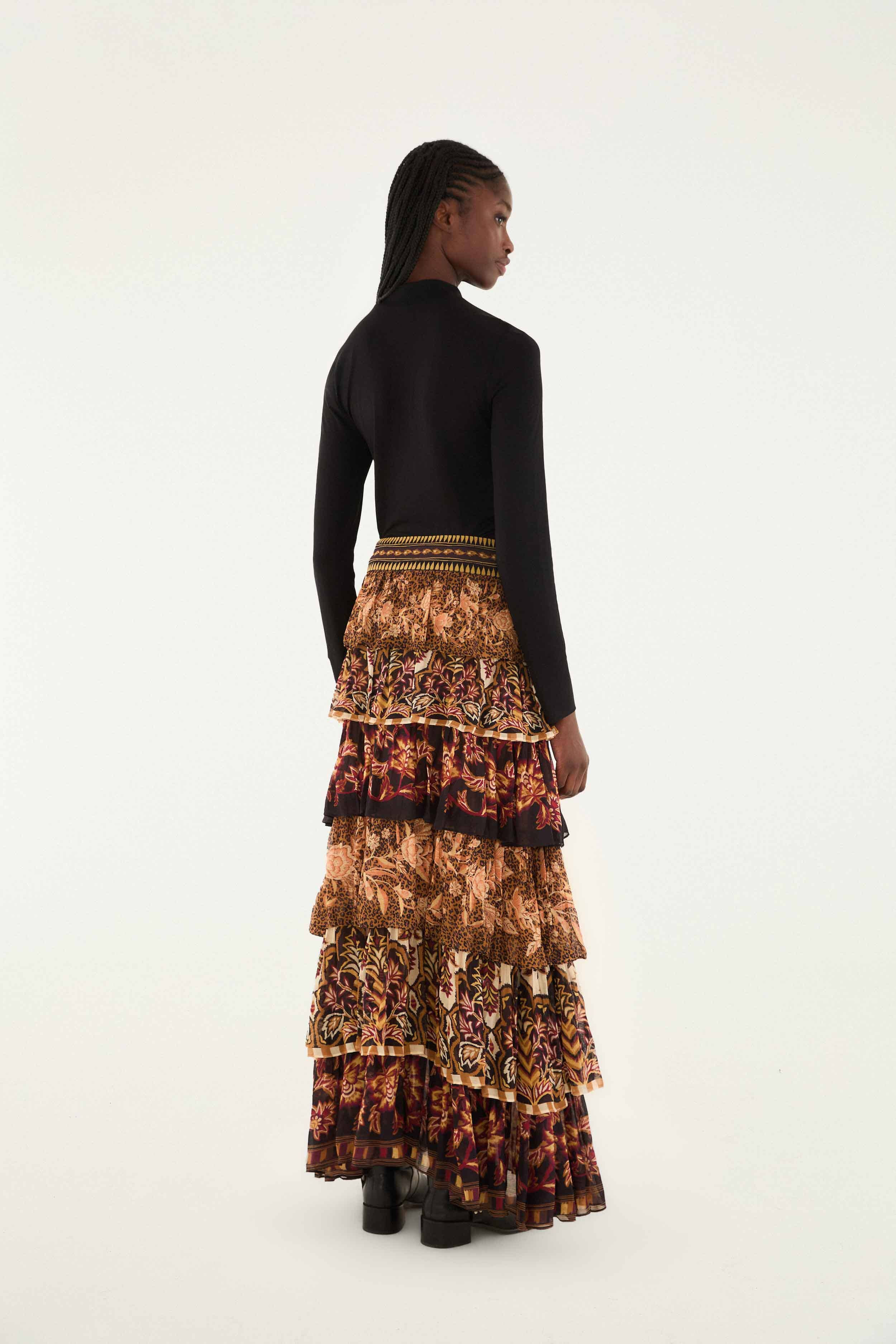 Mixed Scarves Ruffled Maxi Skirt - 4