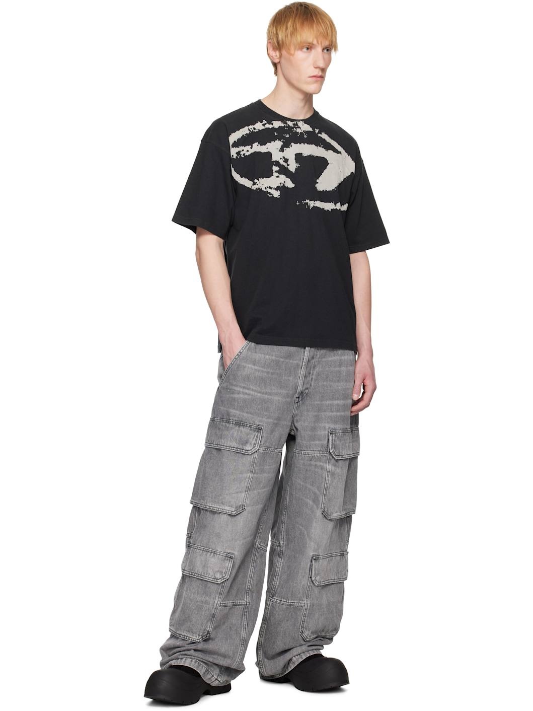【関税込み】Diesel ブラック＆グレー T-Boxt-N14 Tシャツ Men's T-shirt with distressed flocked logo | Black | Diesel