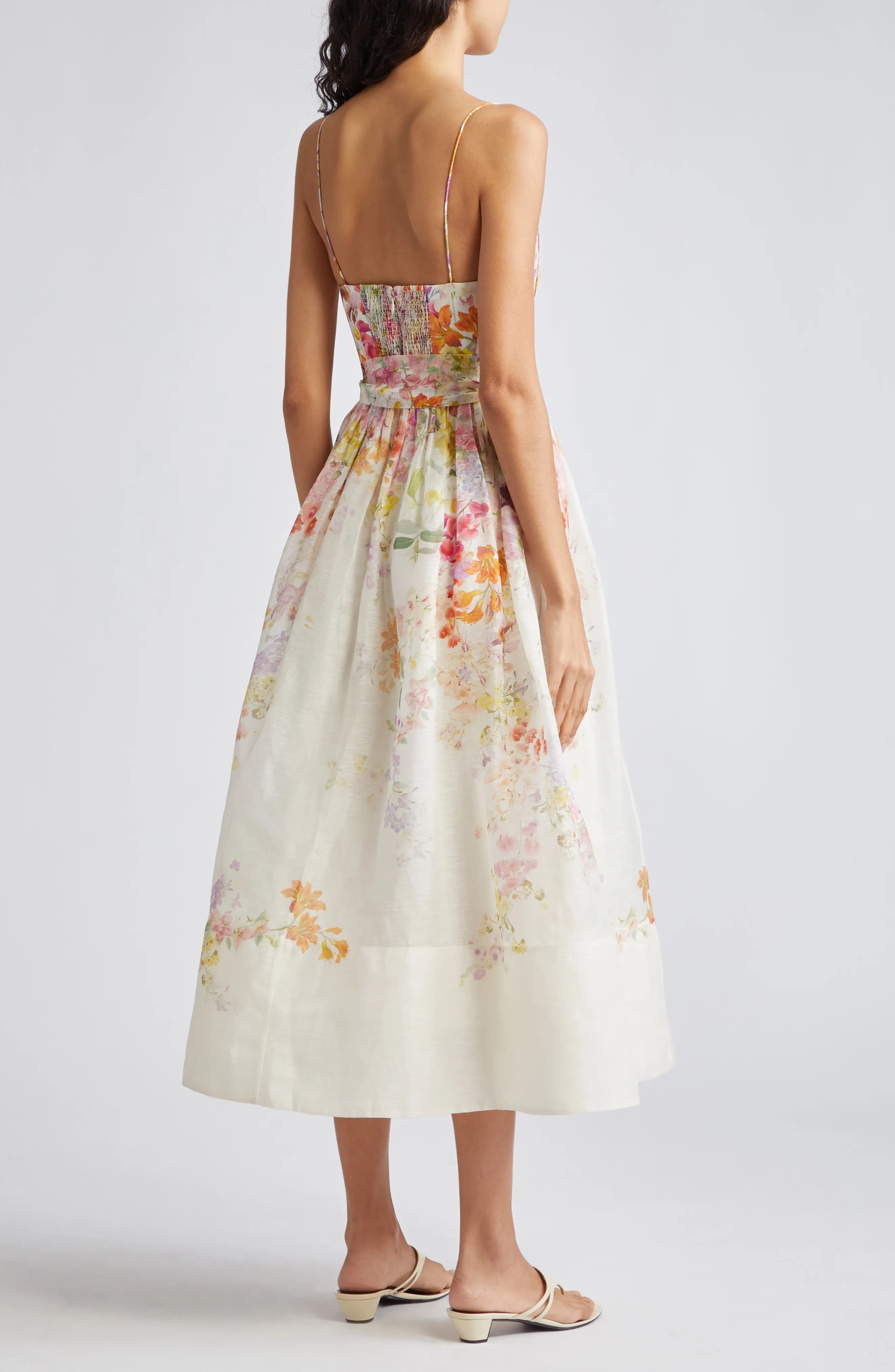 Natura Floral Linen & Silk Organza Corset Midi Dress - 2