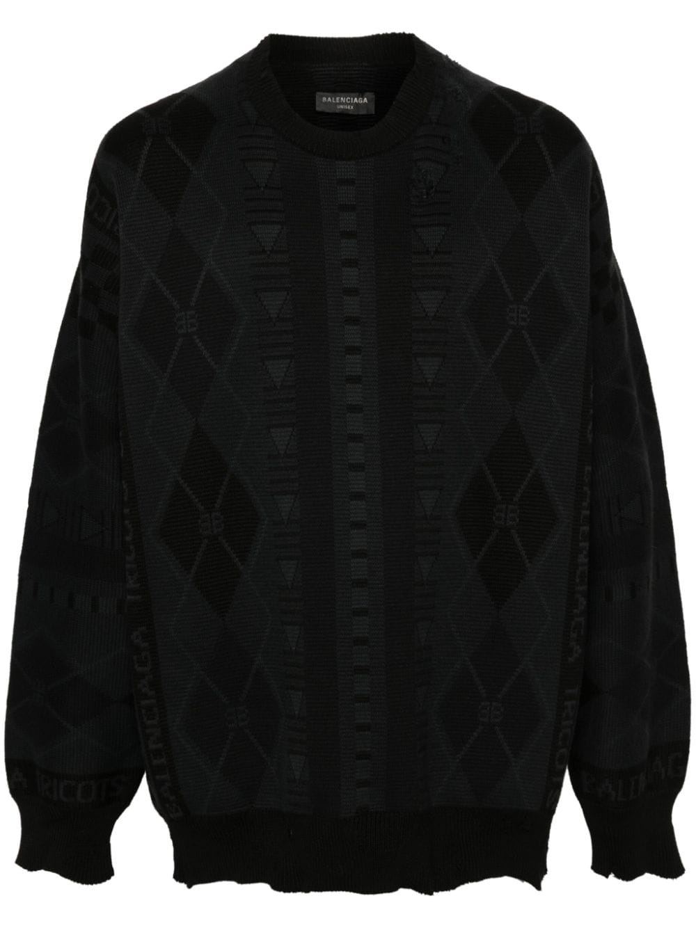 logo-jacquard distressed jumper - 1