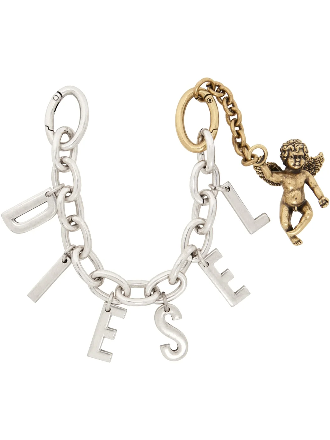 Silver & Gold Metal Letter Charm Cherub Keychain - 1