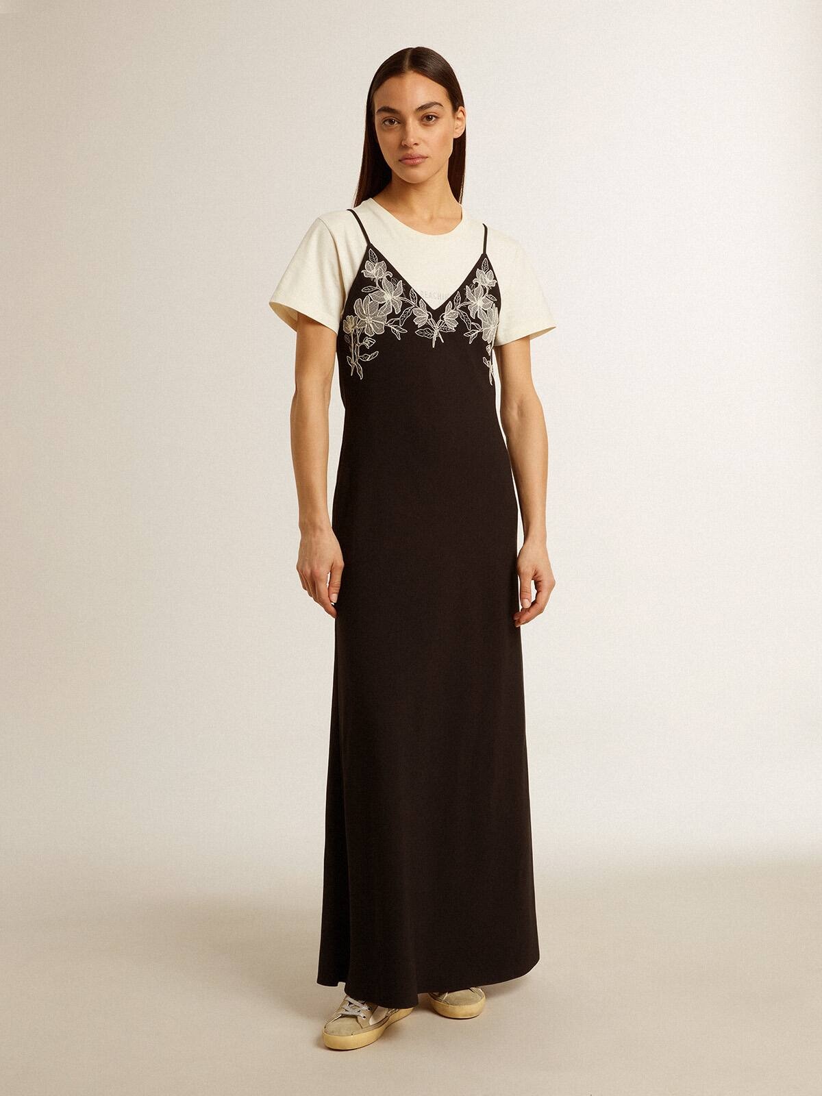 Women’s black slip dress with embroidery - 2