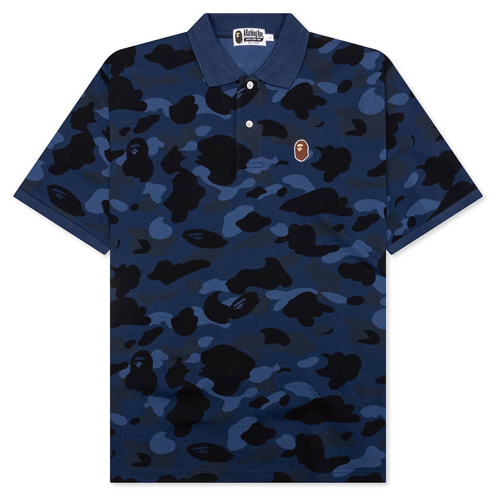 COLOR CAMO LARGE APE HEAD RELAXED FIT POLO SHIRT - NAVY - 1