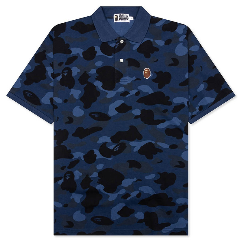 COLOR CAMO LARGE APE HEAD RELAXED FIT POLO SHIRT - NAVY - 1