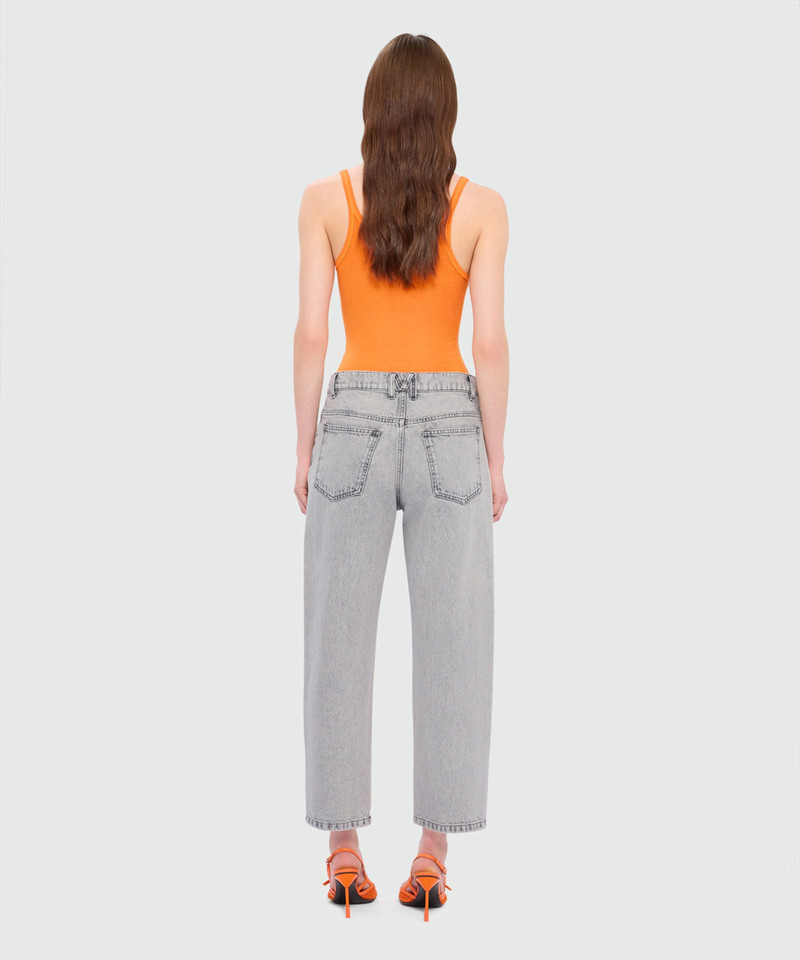 Grey stone-washed five-pocket denim trousers 3