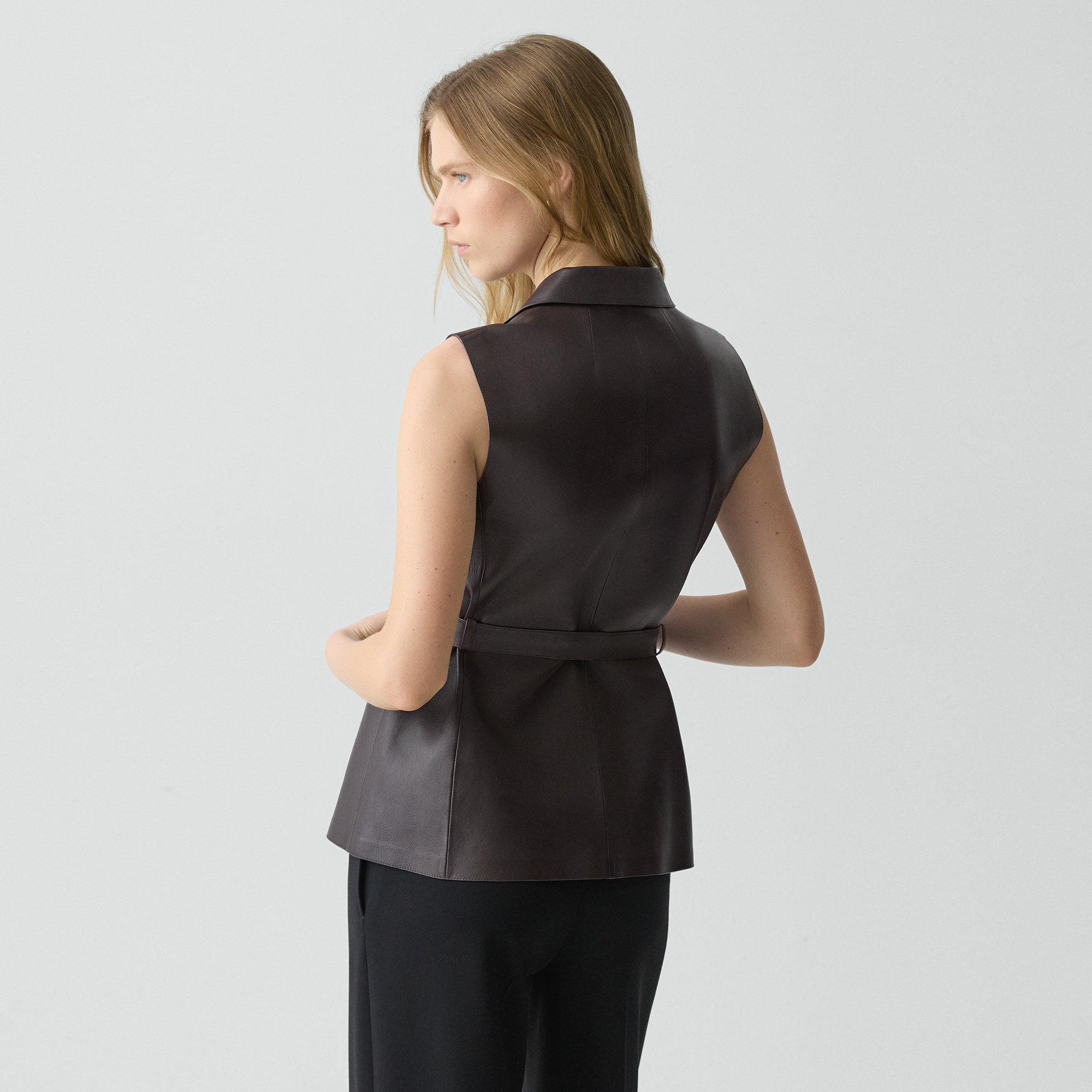 Tie Waist Vest in Sleek Leather - 4