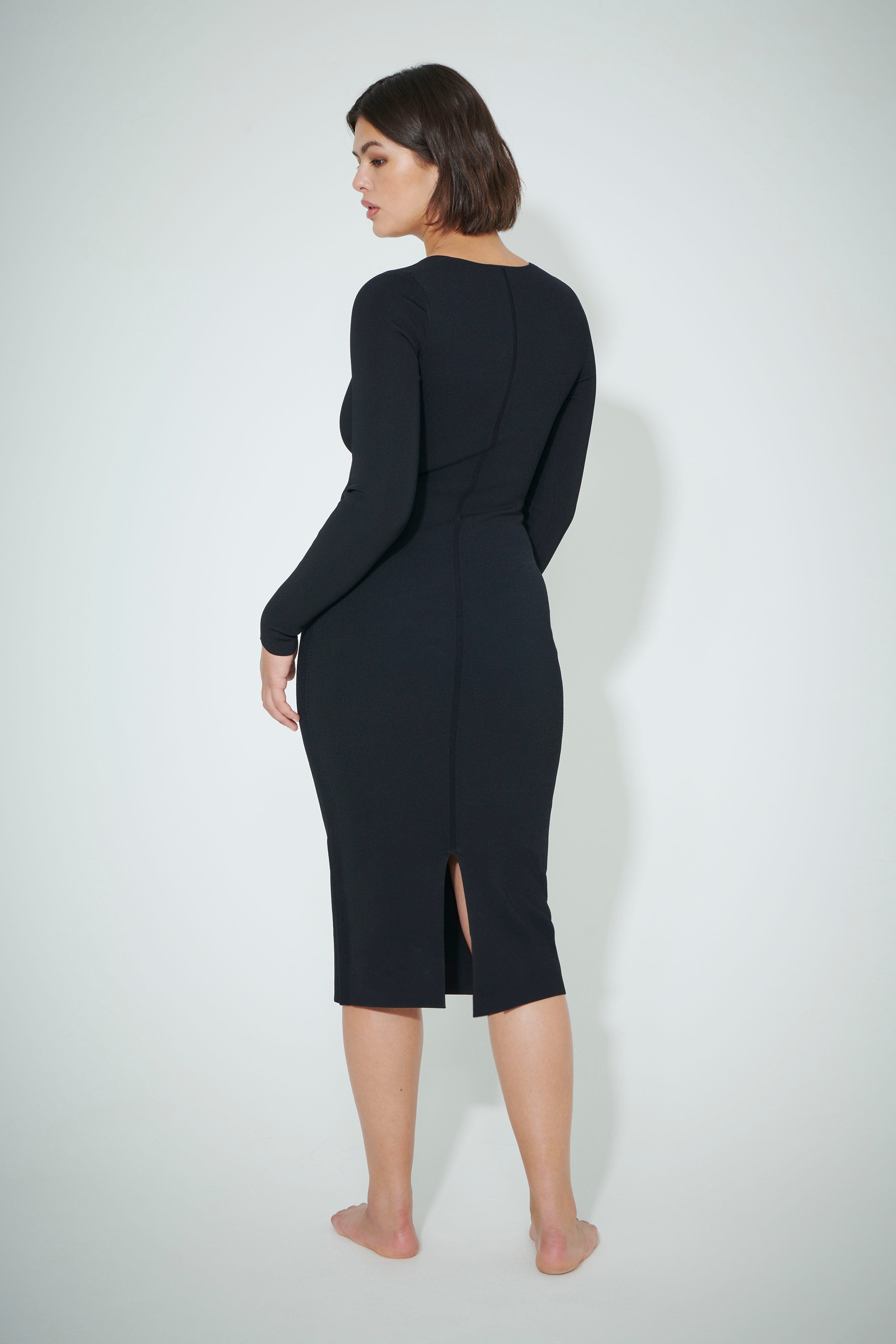 Victoria Beckham VB Body Fitted Square Neck Dress in Black - 1322KDR003788A  | REVERSIBLE