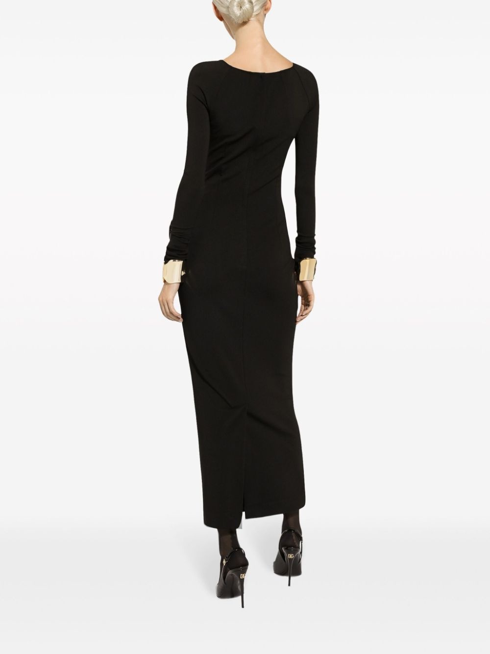 long-sleeve square-neck midi dress - 4