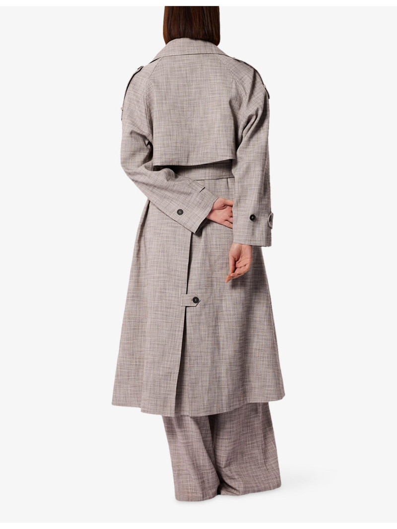 Checked Belted-Waist Stretch-Woven Trench Coat 4