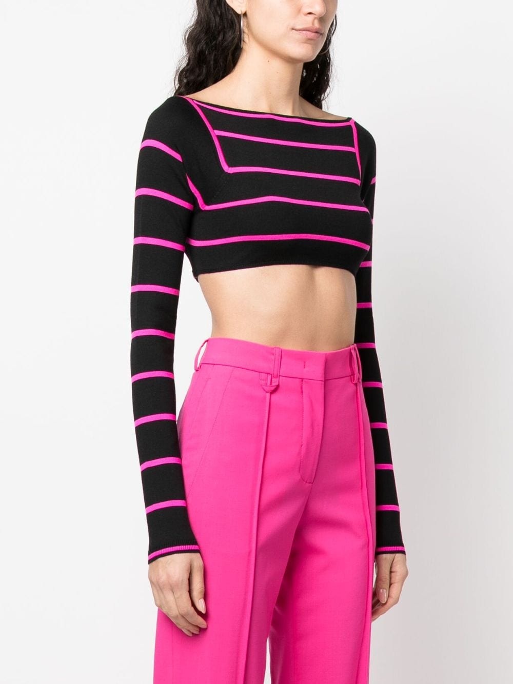 stripe-jacquard wool cropped top - 3