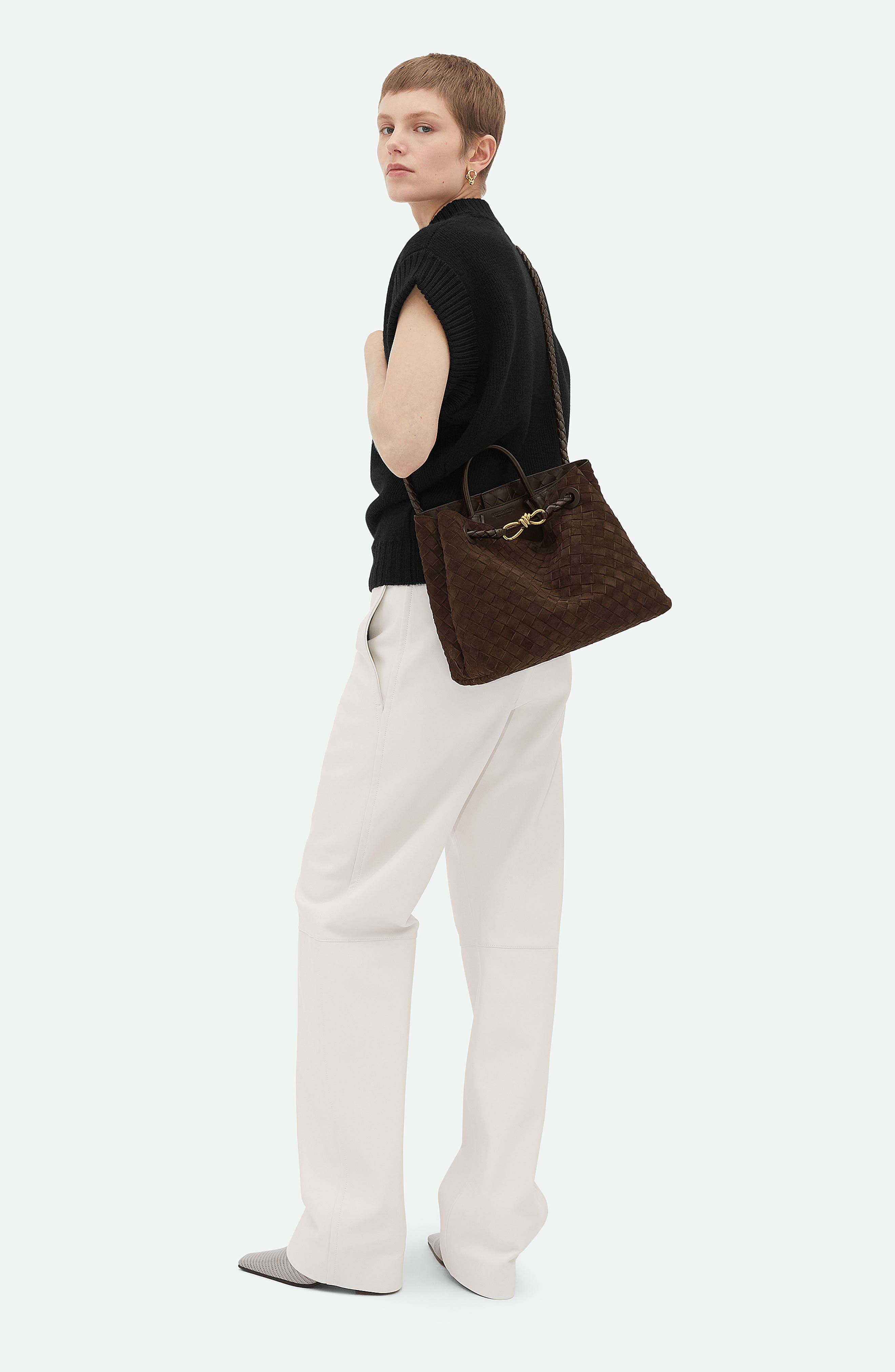 Bottega Veneta Medium Andiamo Intrecciato Suede Shoulder Bag in 2272 Fondant-M Brass-Fond at Nordstr - 3