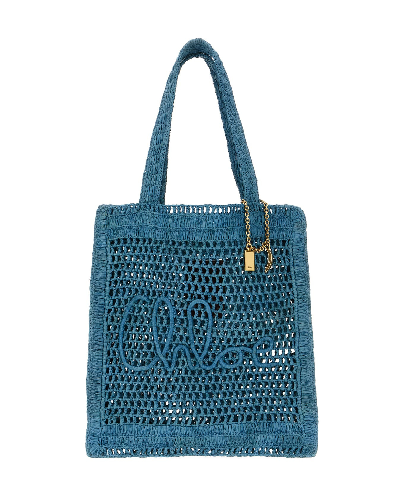 Cerulean Blue Raffia Estate Banana Shopping Bag - 1