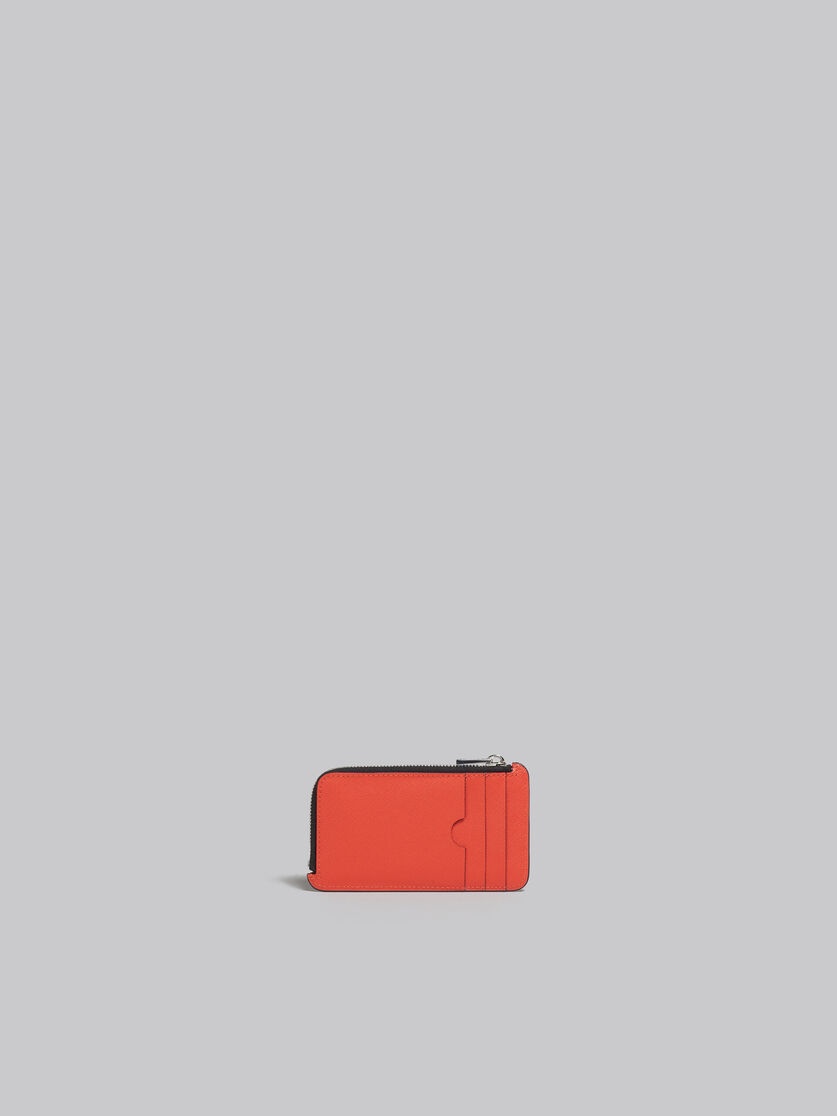 ORANGE AND BROWN SAFFIANO LEATHER ZIP-AROUND CARD CASE - 3