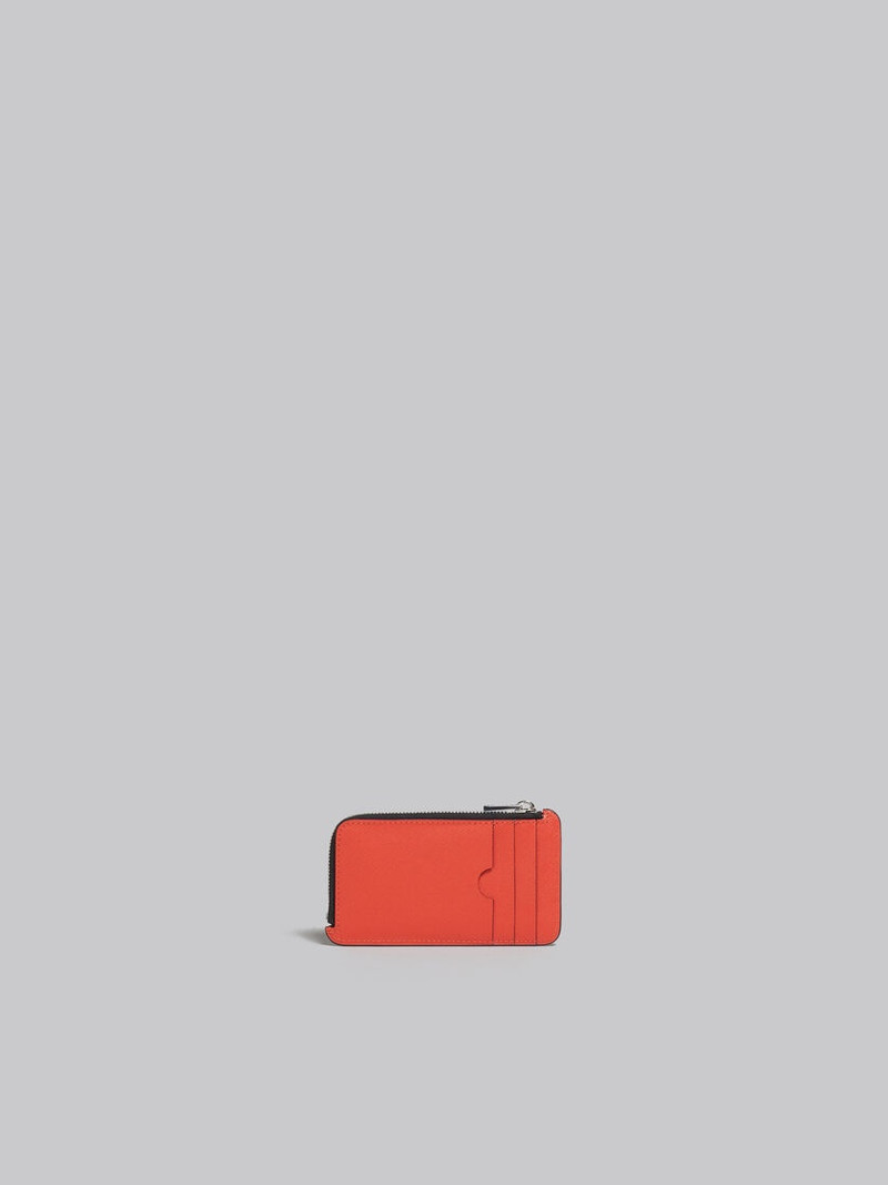 ORANGE AND BROWN SAFFIANO LEATHER ZIP-AROUND CARD CASE 3