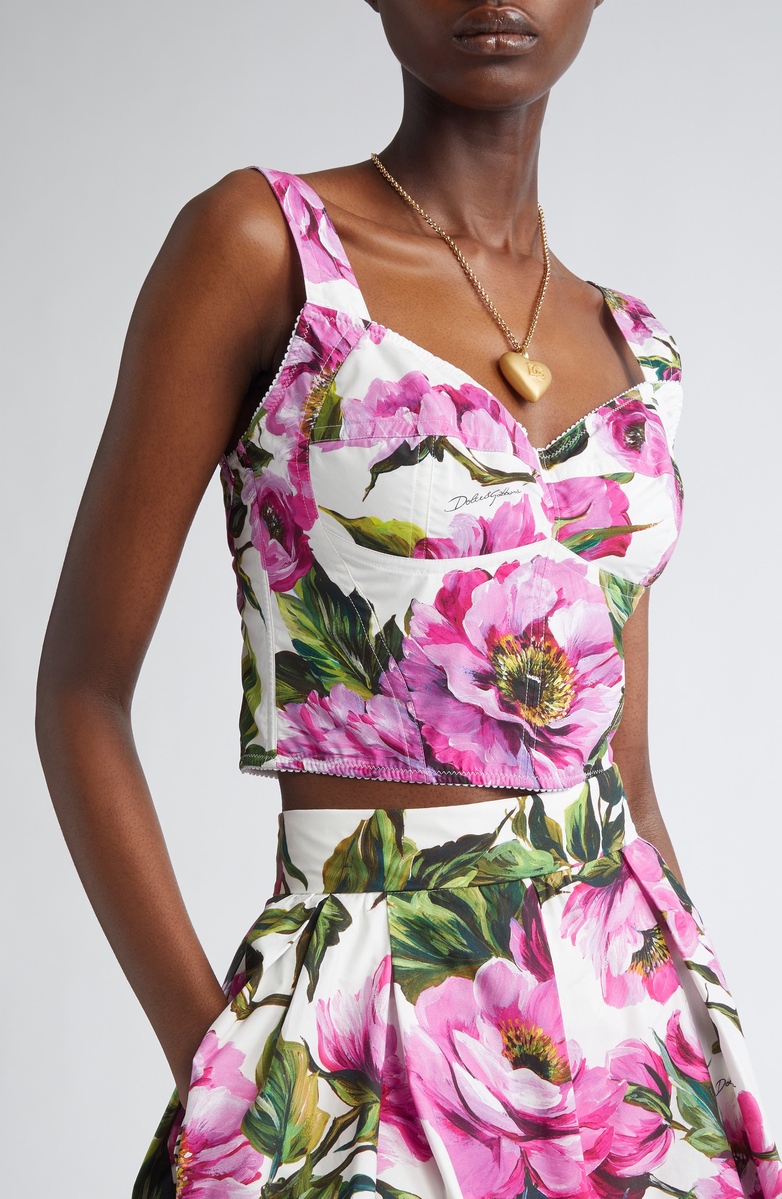 Dolce&Gabbana Peony Print Bustier Top in Ha5Kr Peonie Fuxia F.bco at Nordstrom - 5
