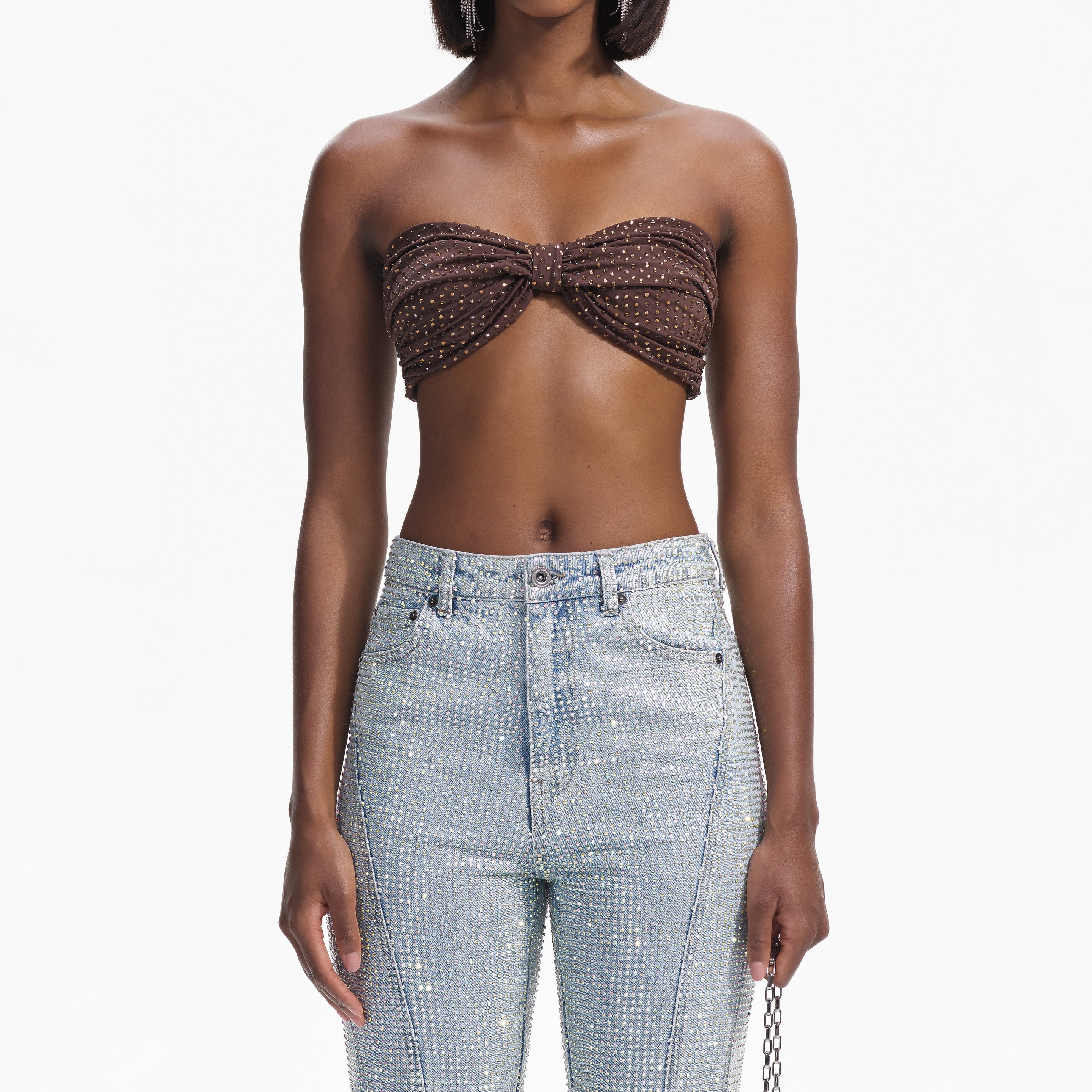 Brown Rhinestone Bandeau Bikini Top - 4