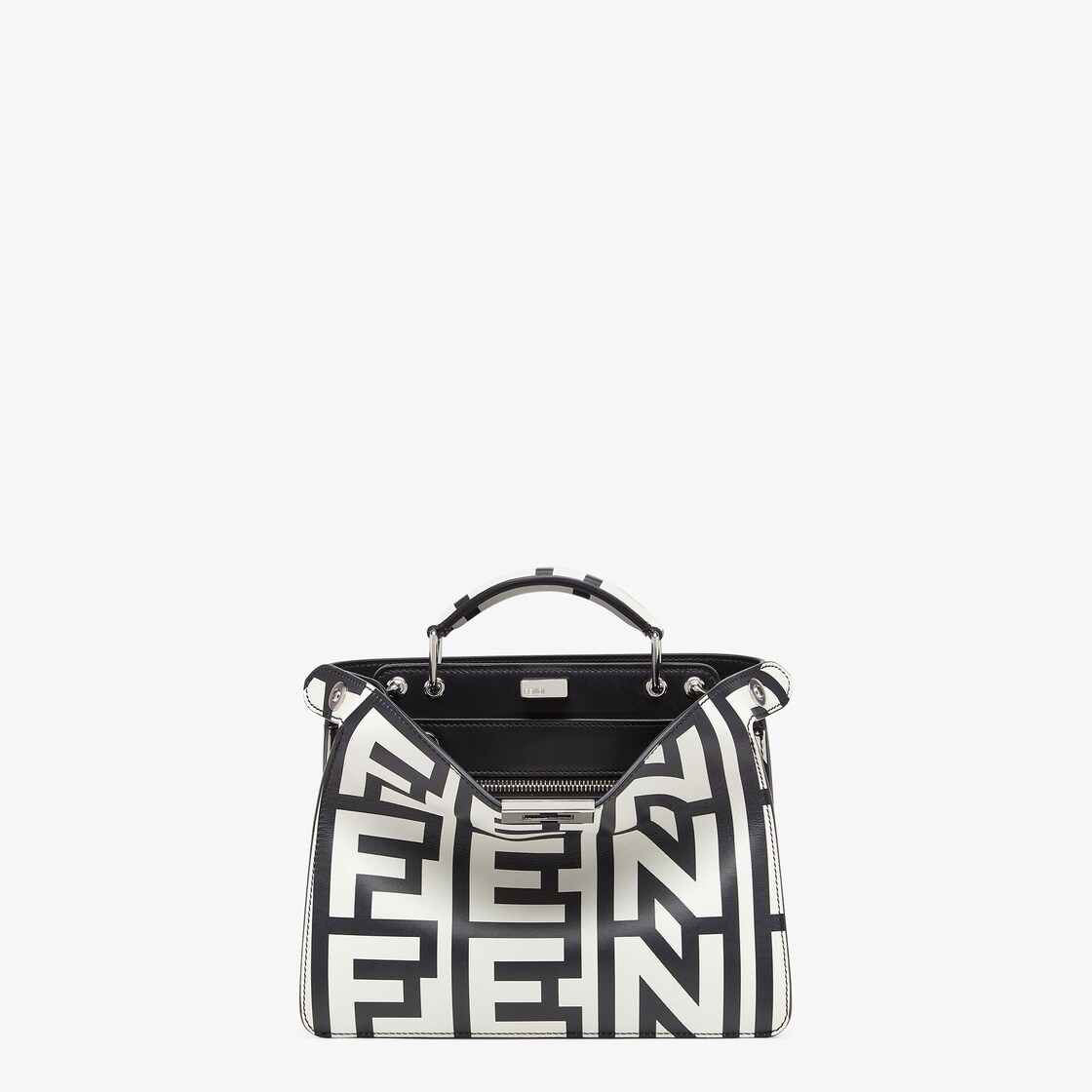 Small Peekaboo ISeeU bag made of Cuoio Romano leather, printed with the black and white Fendi Roma l - 1