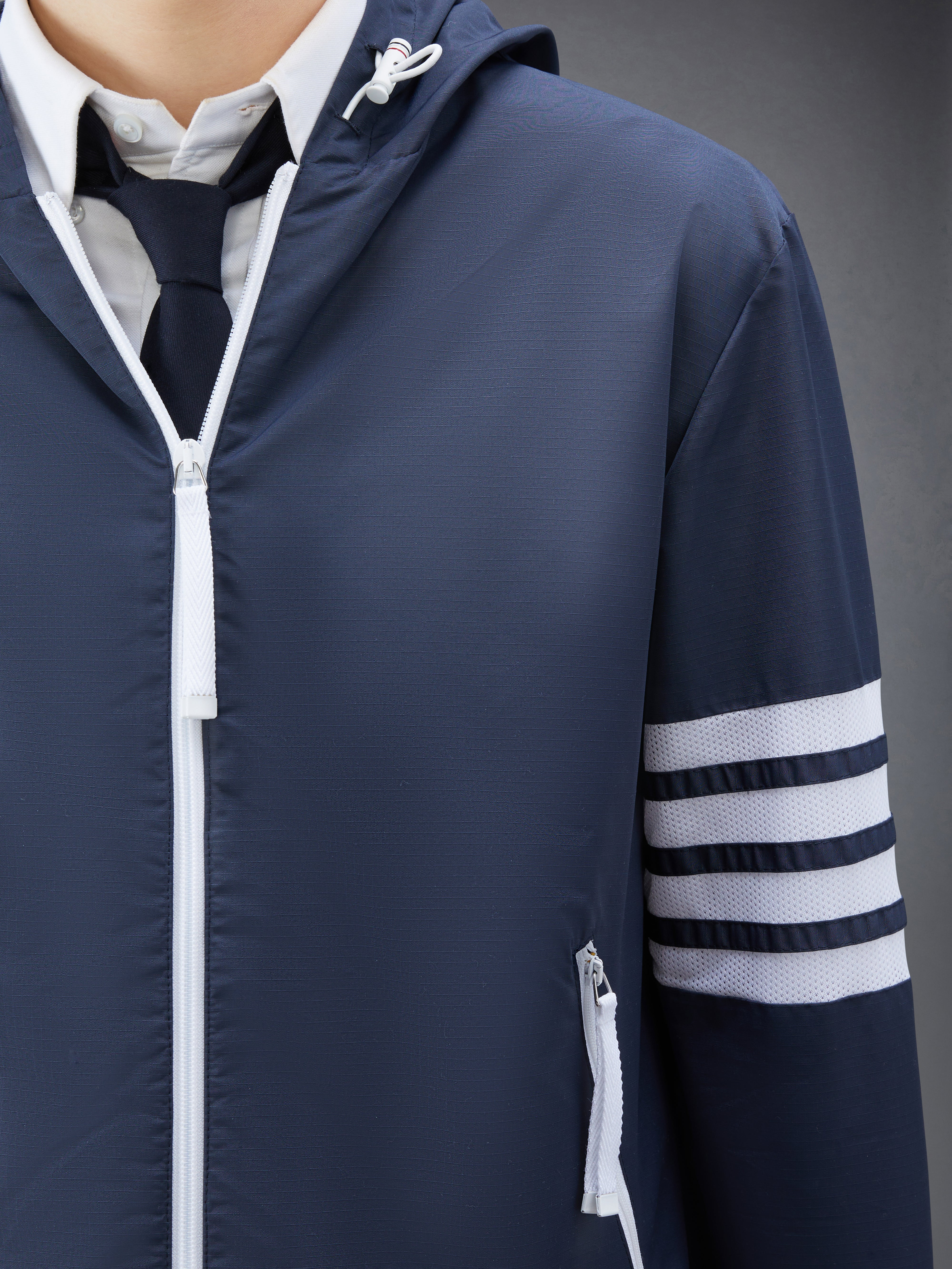 Navy Ripstop Mesh 4-Bar Hooded Zip Up Jacket - 5