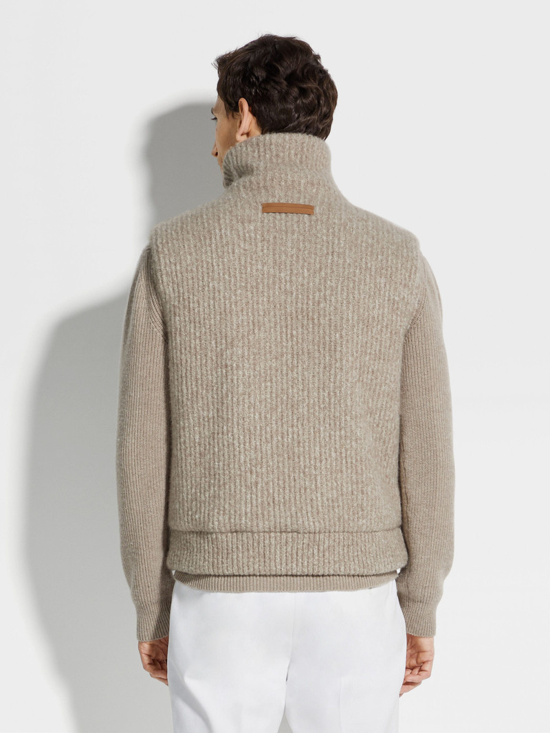 LIGHT TAUPE MÉLANGE CASHMERE BLEND FULL ZIP VEST 5