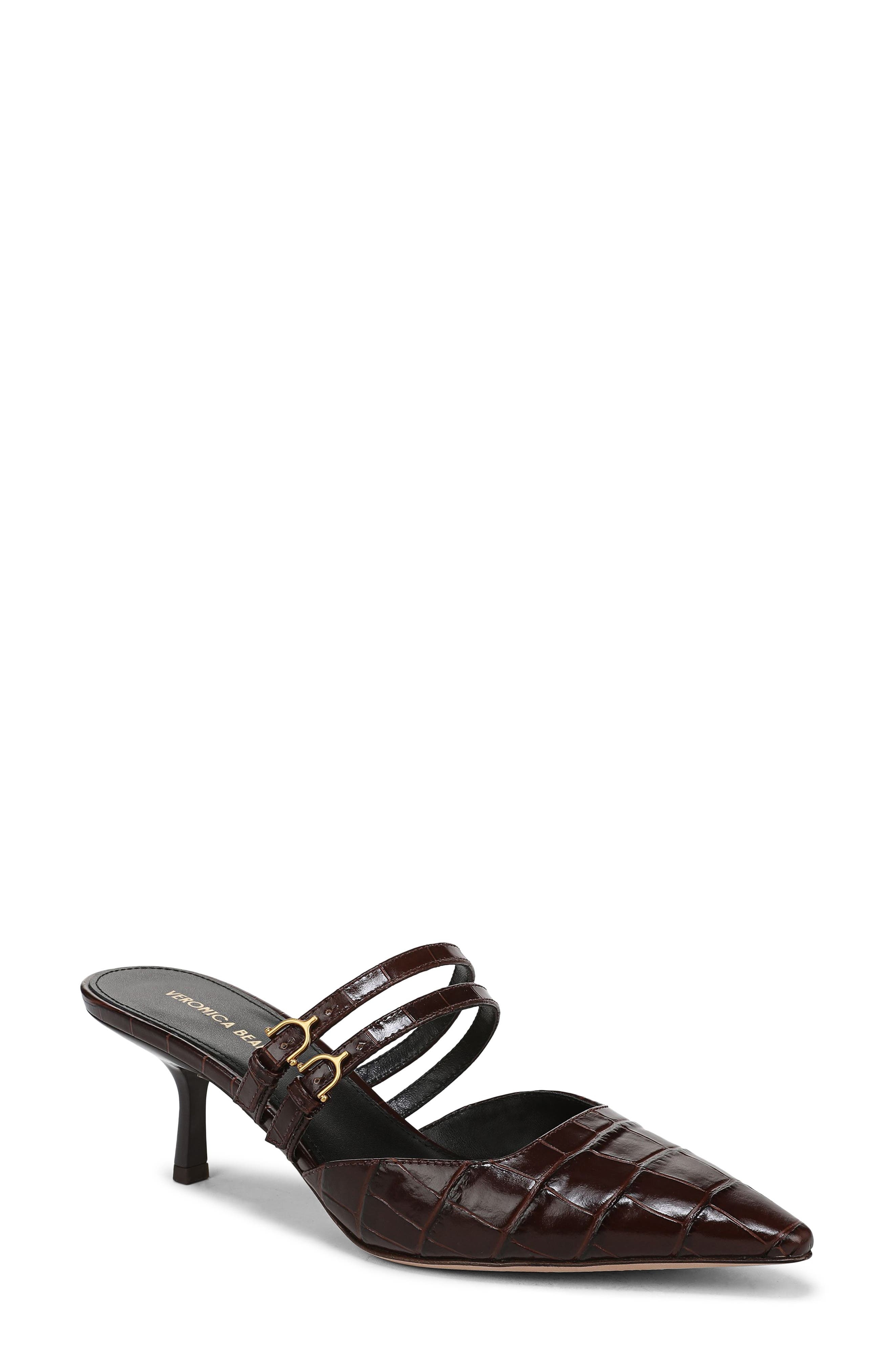 Veronica Beard Corrie Croc Embossed Pointed Toe Pump in Chocolate at Nordstrom - 1