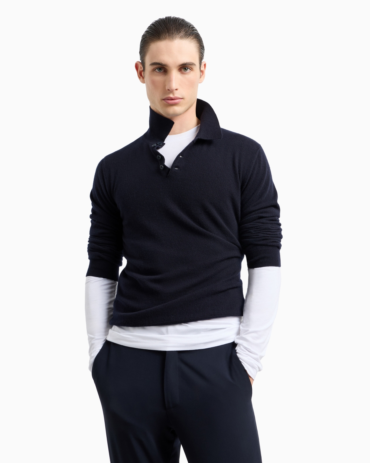 Long-sleeved, pure cashmere polo shirt - 6