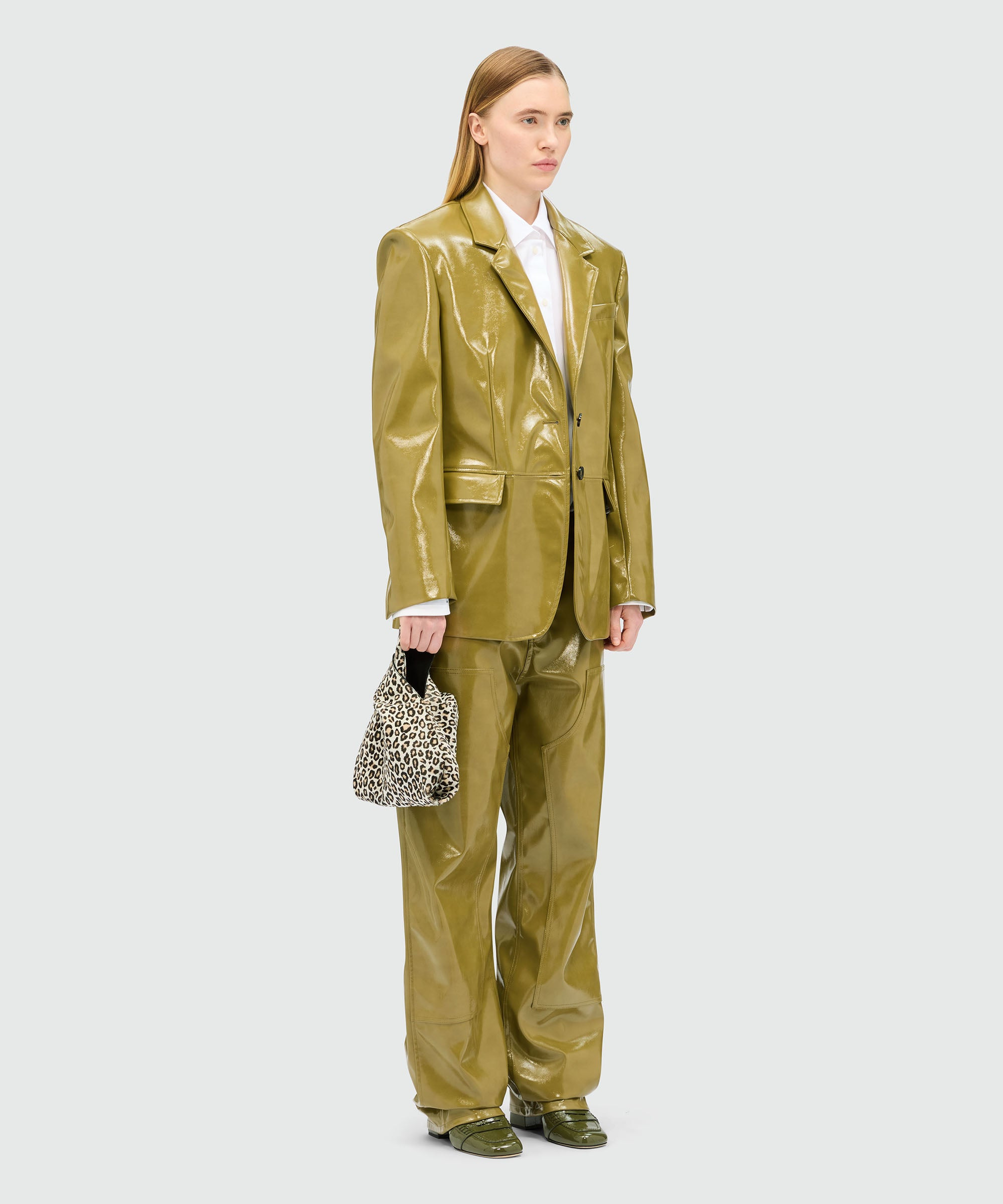 Olive green vinyl baggy trousers - 4