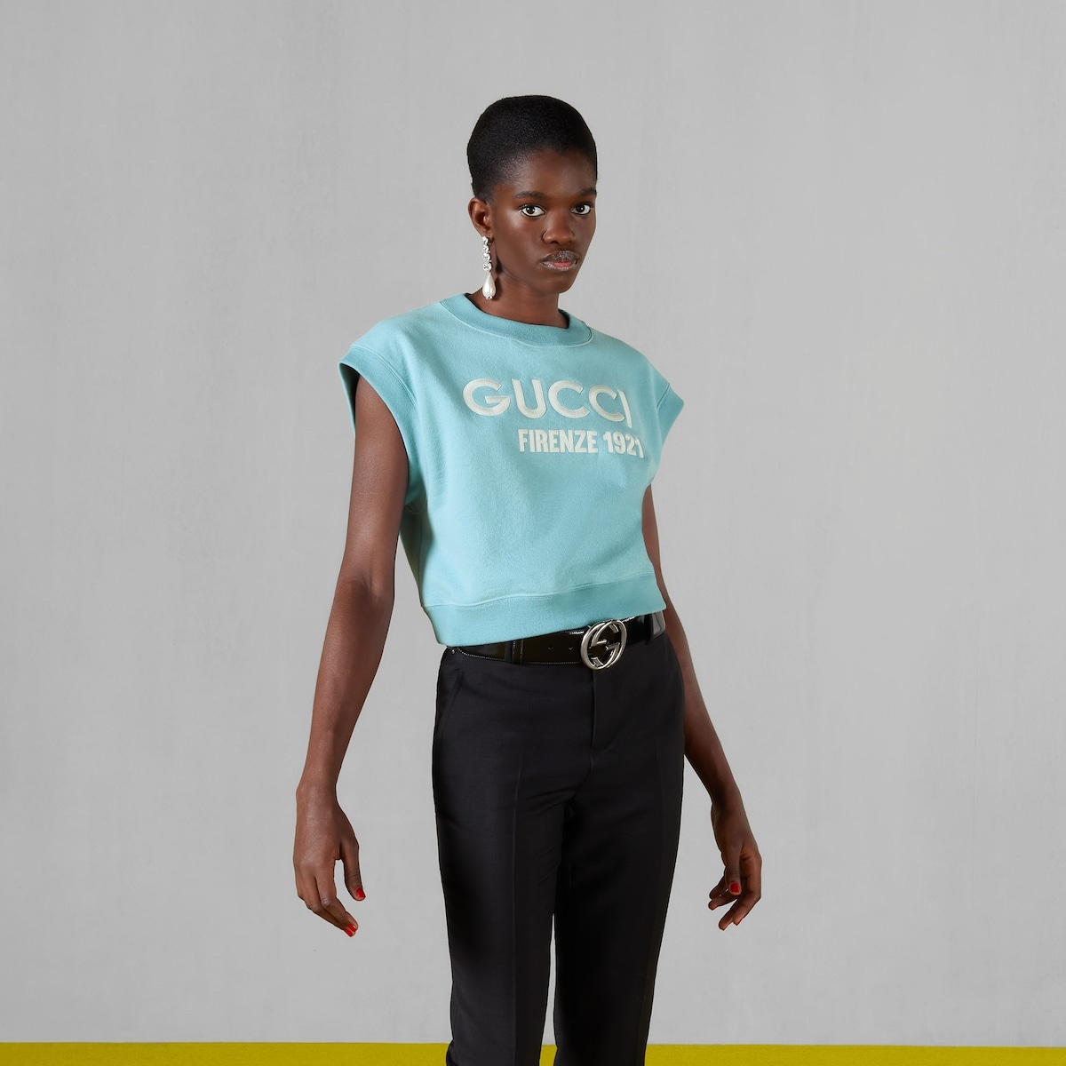 Cotton cropped sweatshirt with embroidery - 5