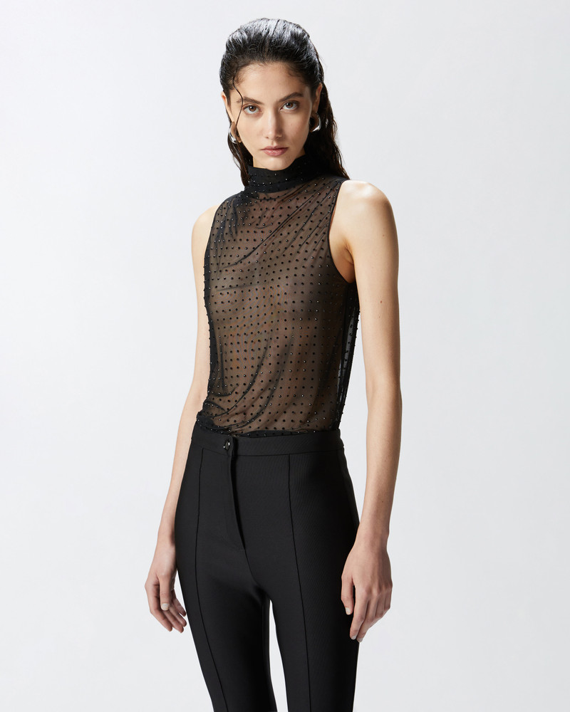 PINKO SLEEVELESS TULLE TOP WITH RHINESTONES outlook