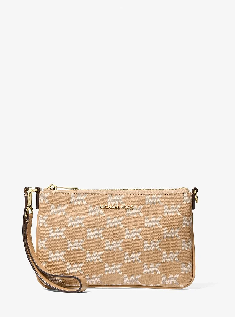 Jet Set Travel Small Logo Jacquard Denim Wristlet - 1
