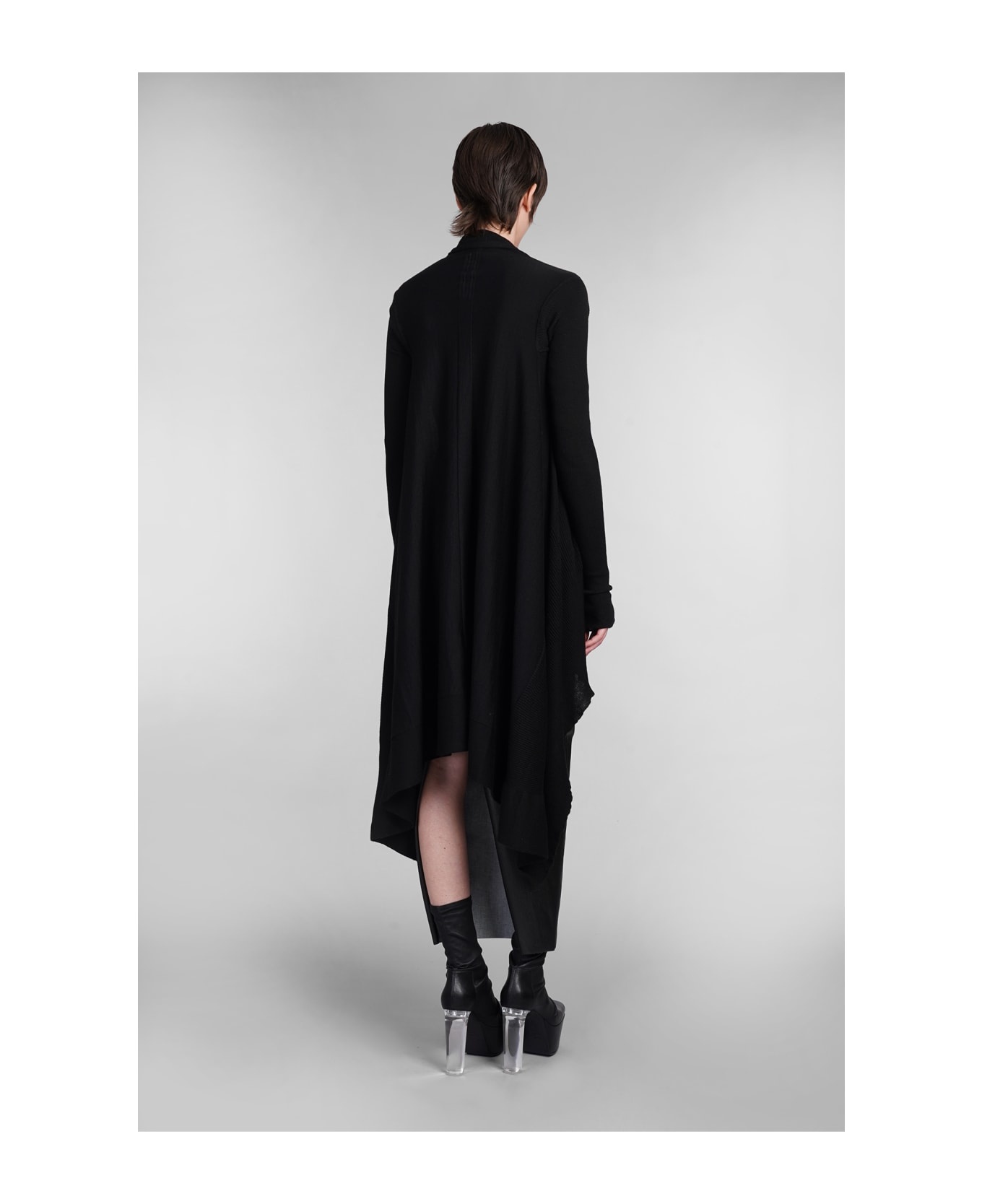 Long Wrap Cardigan In Black Wool - 3