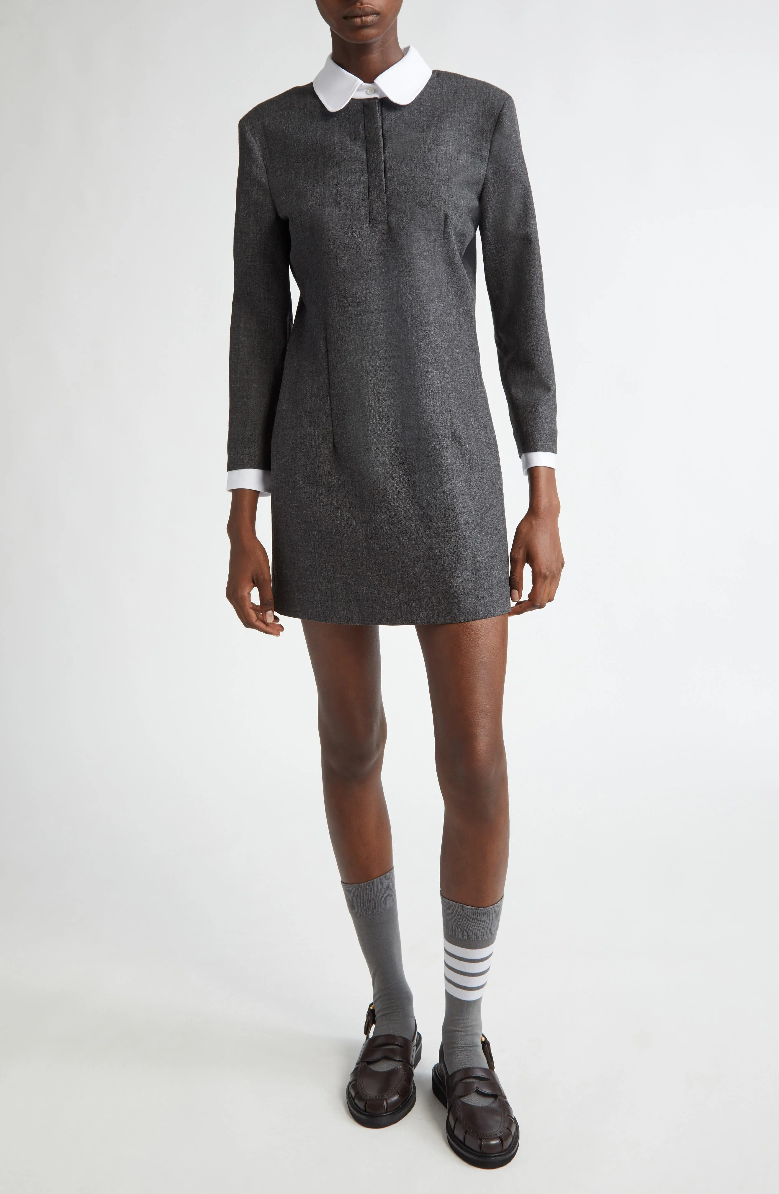 Thom Browne Wool & Cotton Mixed Media Minidress in Dark Grey at Nordstrom - 1