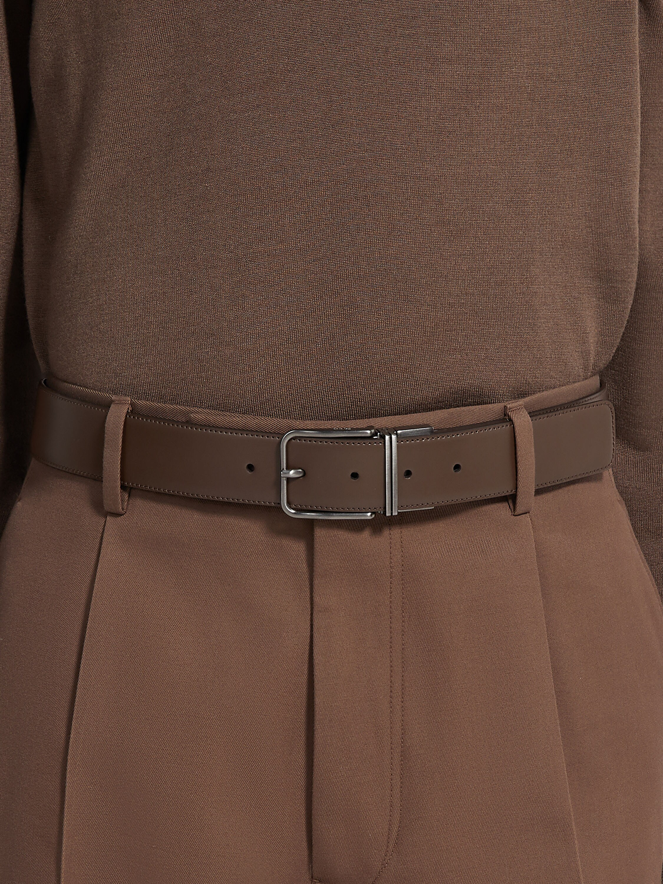DARK BROWN AND BLACK REVERSIBLE LEATHER BELT - 3