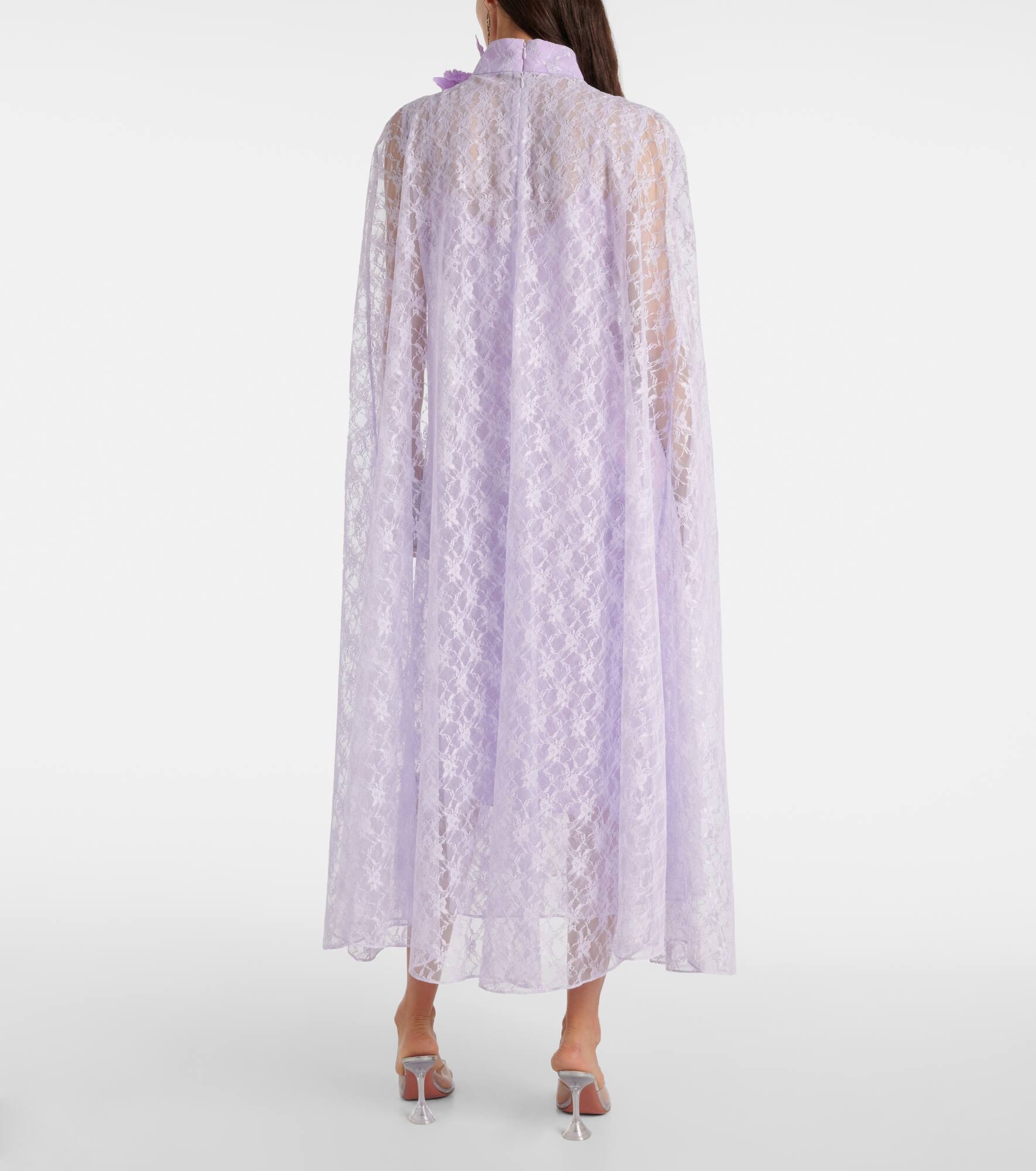 Caped floral lace midi dress - 3