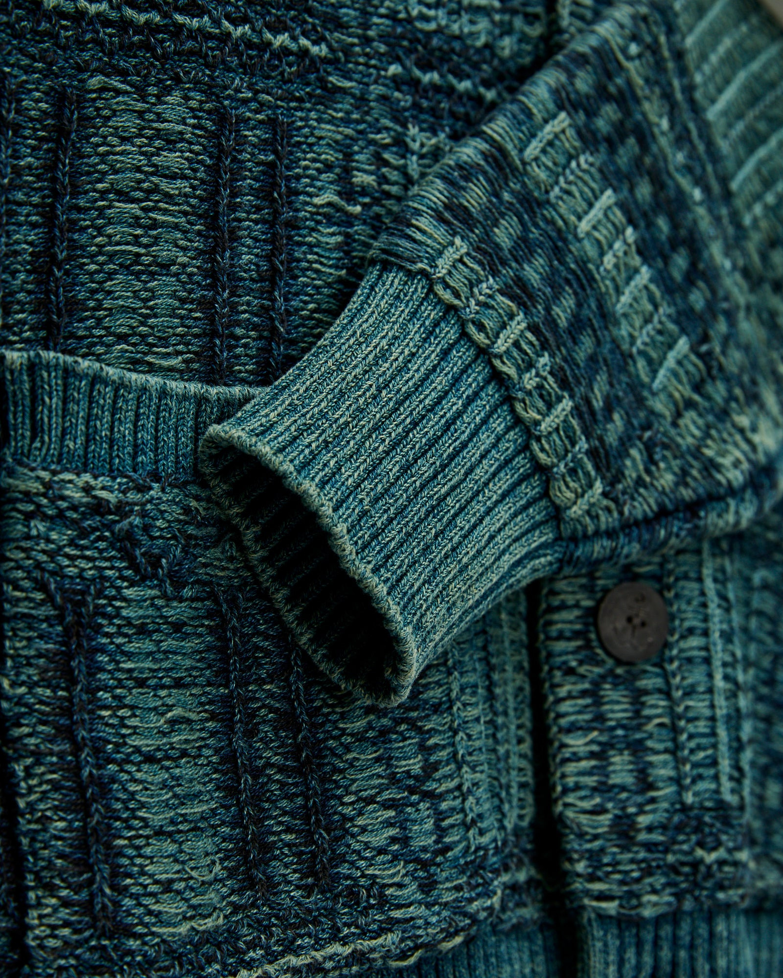 Jacquard-Knit Shawl Collar Cardigan in Indigo - 4