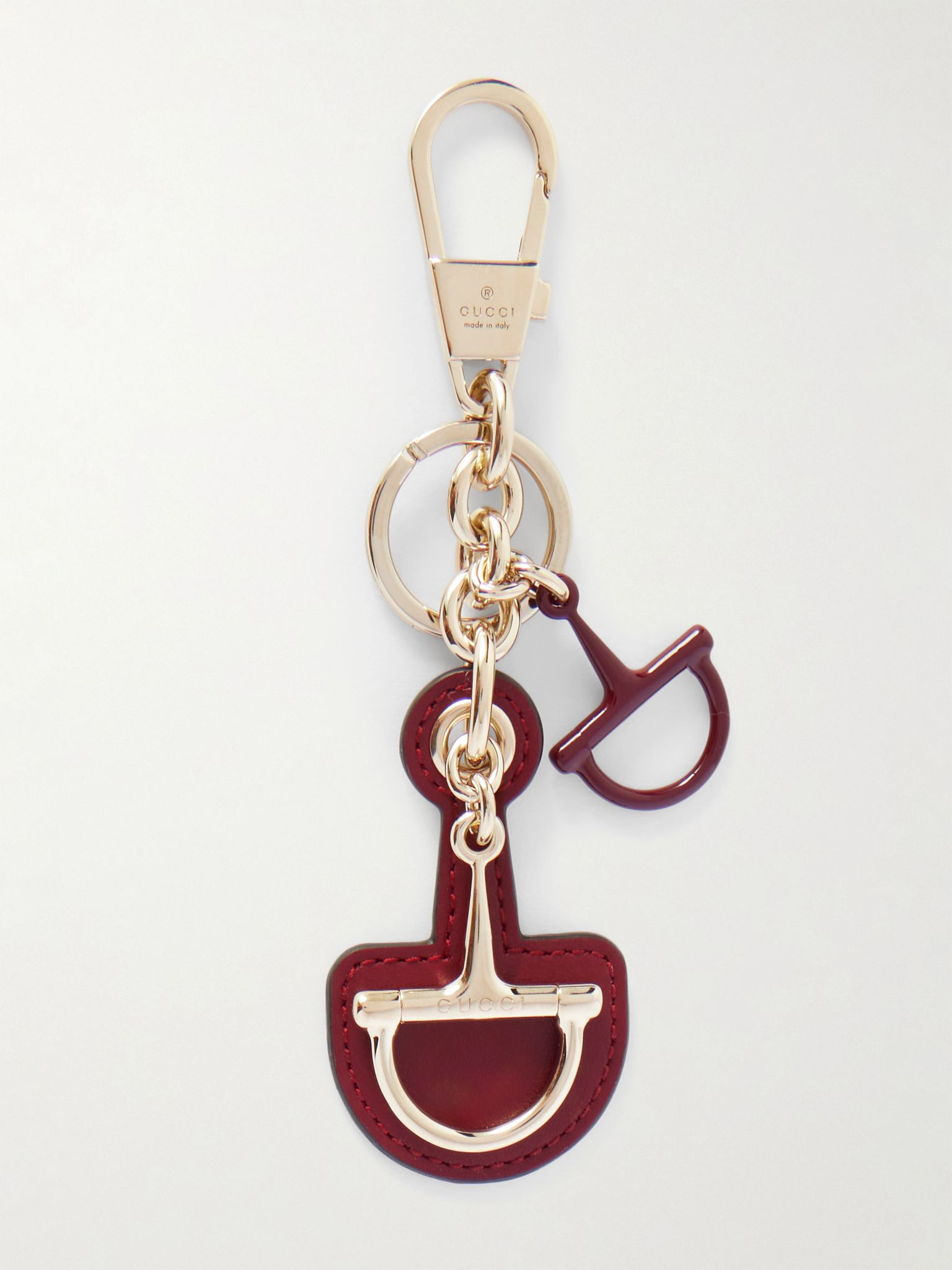 Leather, enamel and gold-tone key chain Gold - 1