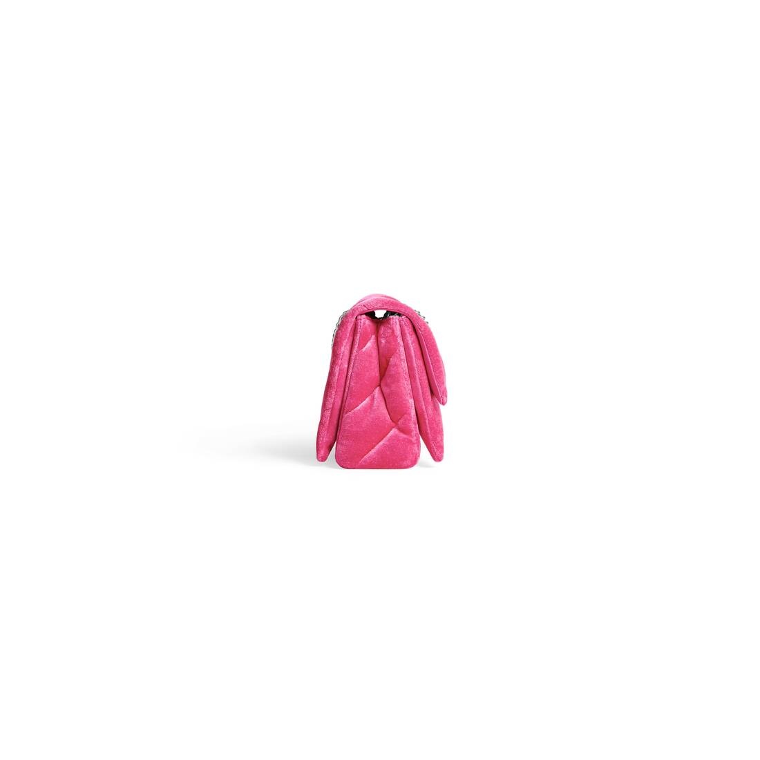 Women's Crush Small Chain Bag Quilted Velvet Jersey in Bright Pink - 6