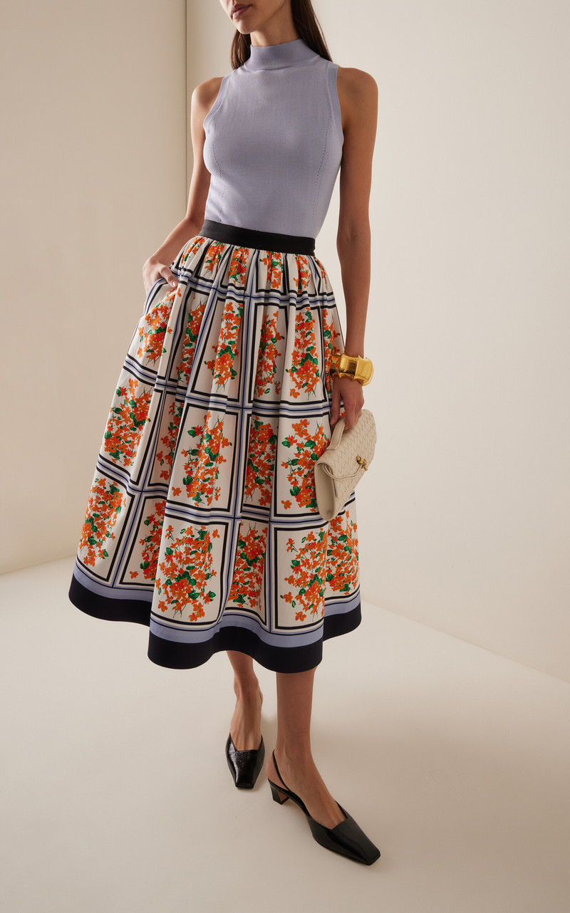 CAROLINA HERRERA Cotton Faille Midi Skirt multi outlook