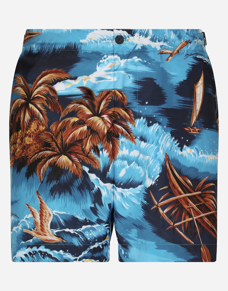Mid-length swim shorts with Hawaiian print - 1