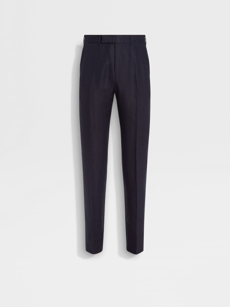 NAVY BLUE OASI LINO BLUE FLOWER PANTS 1