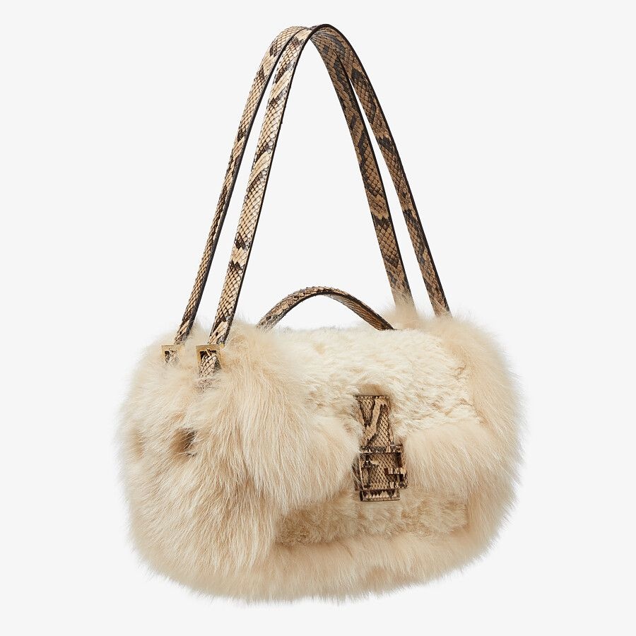 Beige sheepskin and fox fur bag - 3
